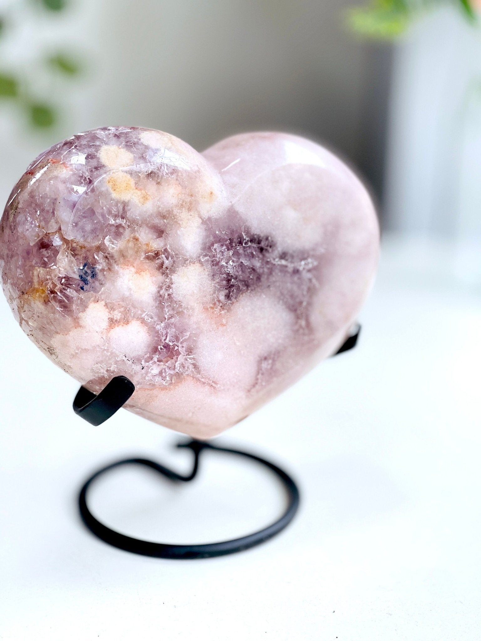 Pink Amethyst Heart, 2kg Large Pink Amethyst Druzy Heart on Metal Stand, Pink Amethyst Crystal Heart, Crystal Heart,Crystal Gift - Million Years Crystal