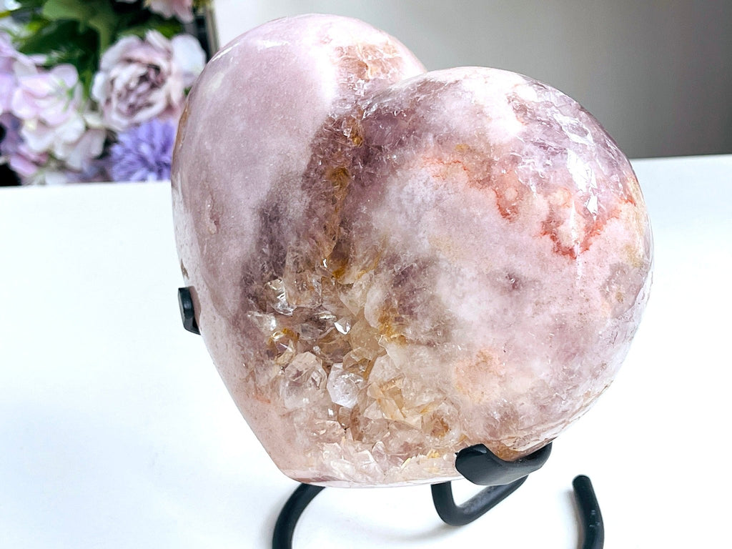 Pink Amethyst Heart, 2kg Large Pink Amethyst Druzy Heart on Metal Stand, Pink Amethyst Crystal Heart, Crystal Heart,Crystal Gift - Million Years Crystal