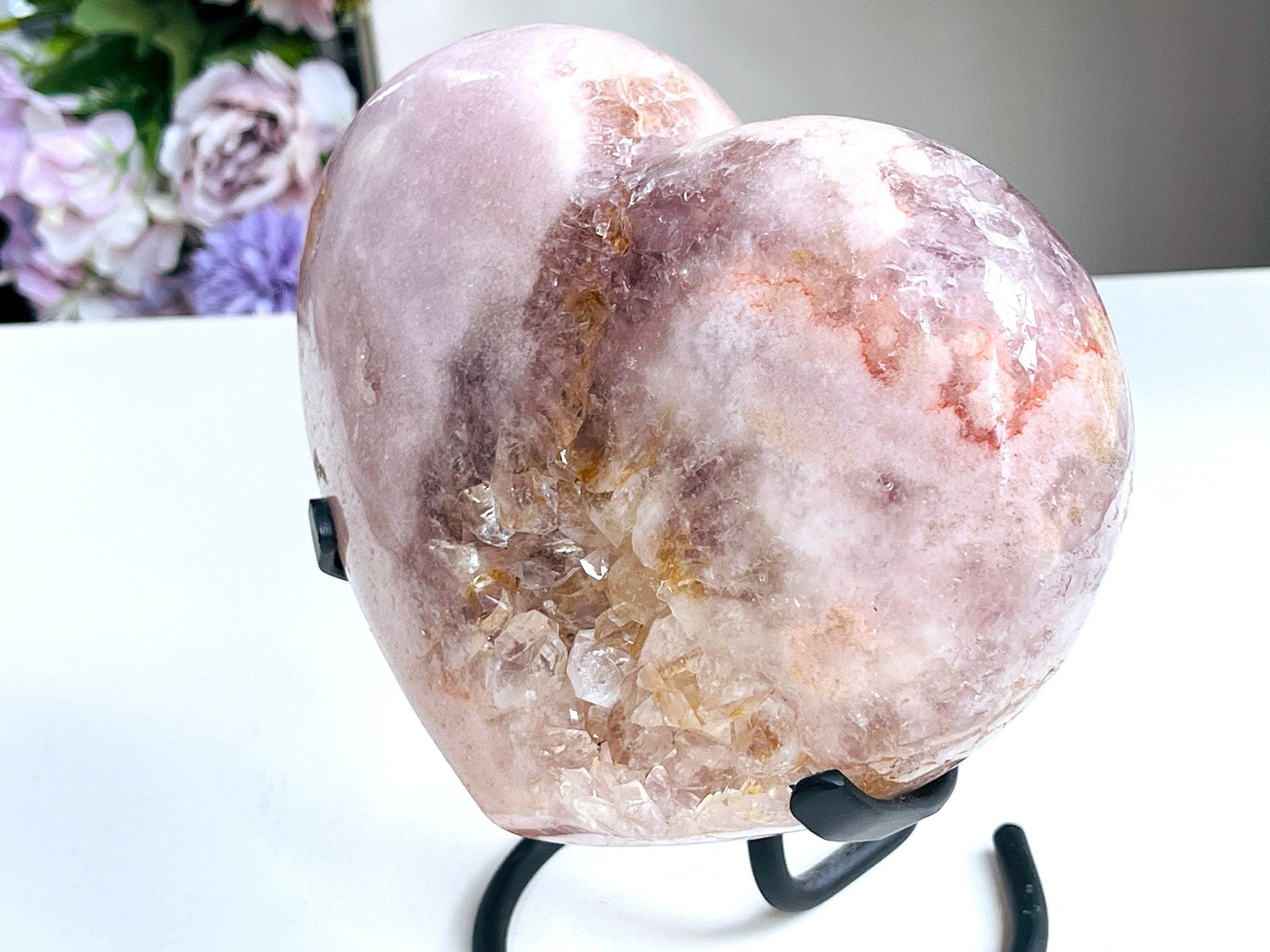Pink Amethyst Heart, 2kg Large Pink Amethyst Druzy Heart on Metal Stand, Pink Amethyst Crystal Heart, Crystal Heart,Crystal Gift - Million Years Crystal