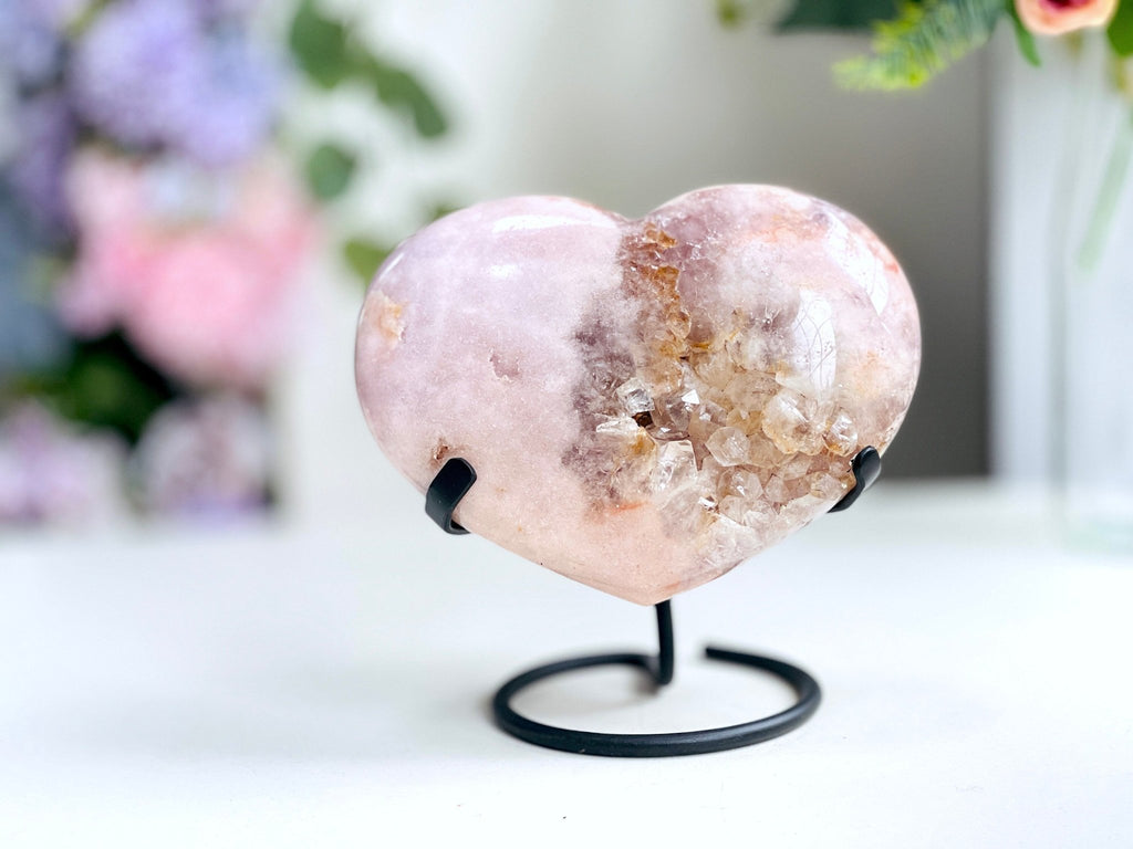 Pink Amethyst Heart, 2kg Large Pink Amethyst Druzy Heart on Metal Stand, Pink Amethyst Crystal Heart, Crystal Heart,Crystal Gift - Million Years Crystal