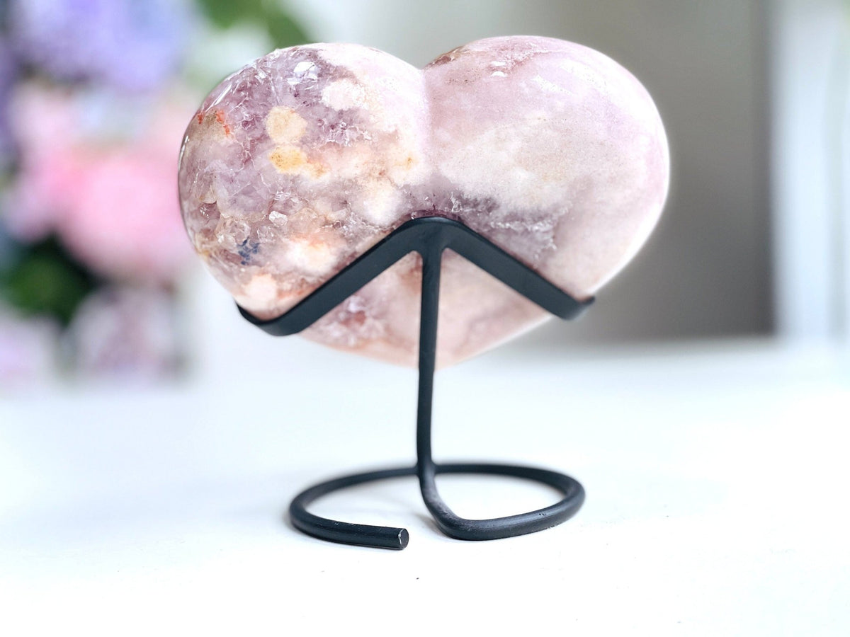Pink Amethyst Heart, 2kg Large Pink Amethyst Druzy Heart on Metal Stand, Pink Amethyst Crystal Heart, Crystal Heart,Crystal Gift - Million Years Crystal