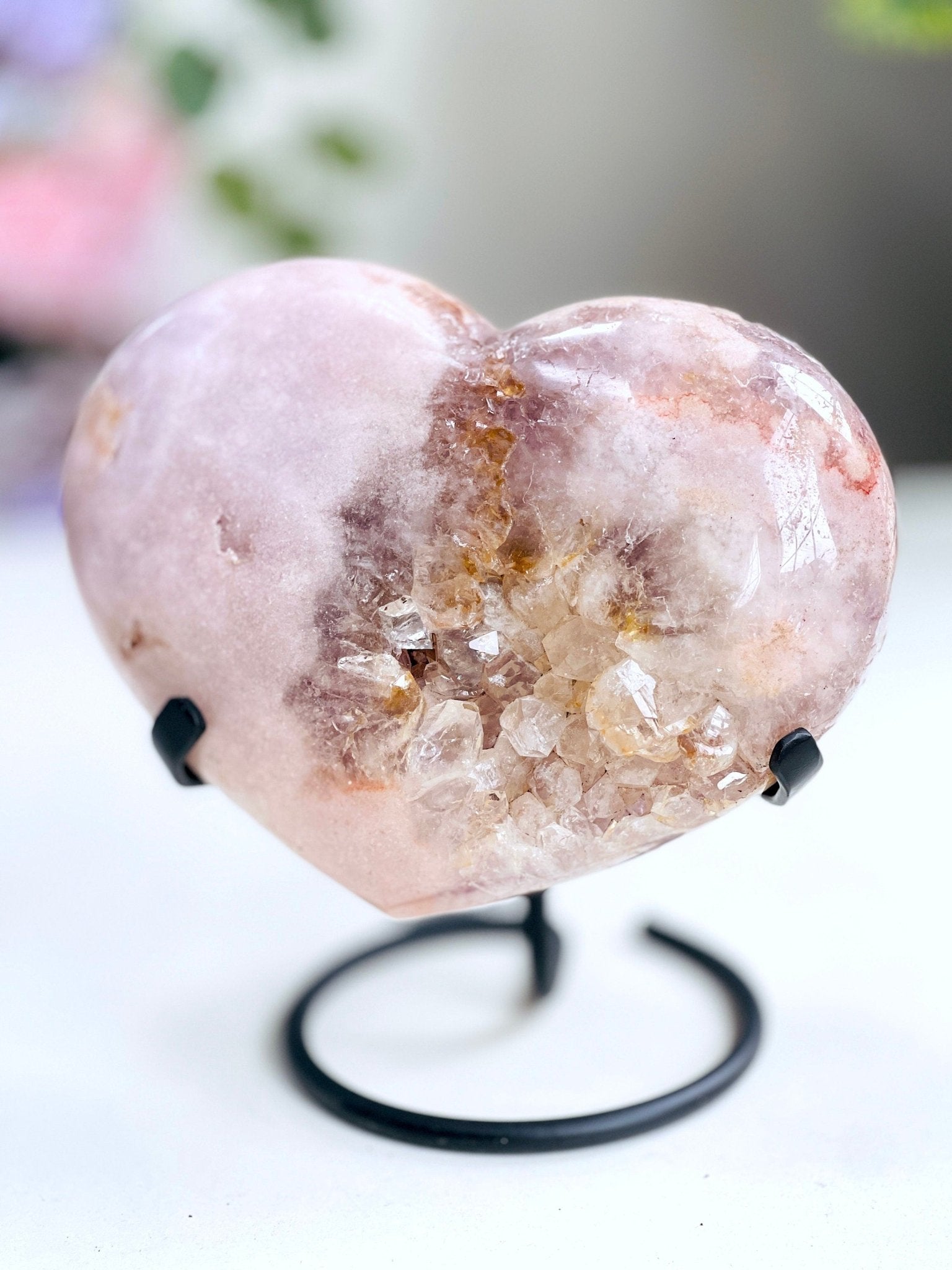 Pink Amethyst Heart, 2kg Large Pink Amethyst Druzy Heart on Metal Stand, Pink Amethyst Crystal Heart, Crystal Heart,Crystal Gift - Million Years Crystal