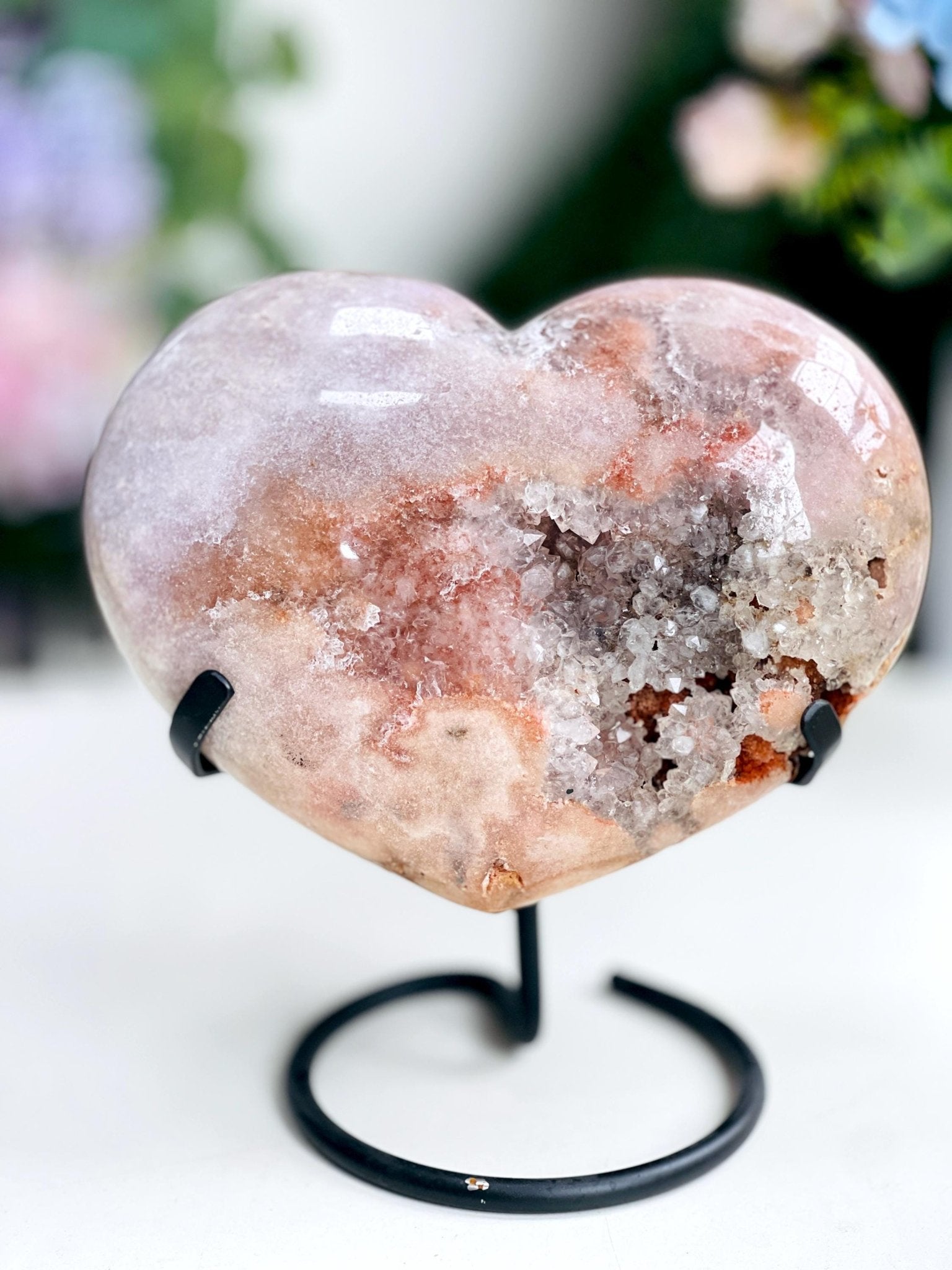 Pink Amethyst Heart, 3.5kg Statement Pink Amethyst Druzy Heart on Metal Stand, Pink Amethyst Crystal Heart, Crystal Heart, Crystal Gift, - Million Years Crystal