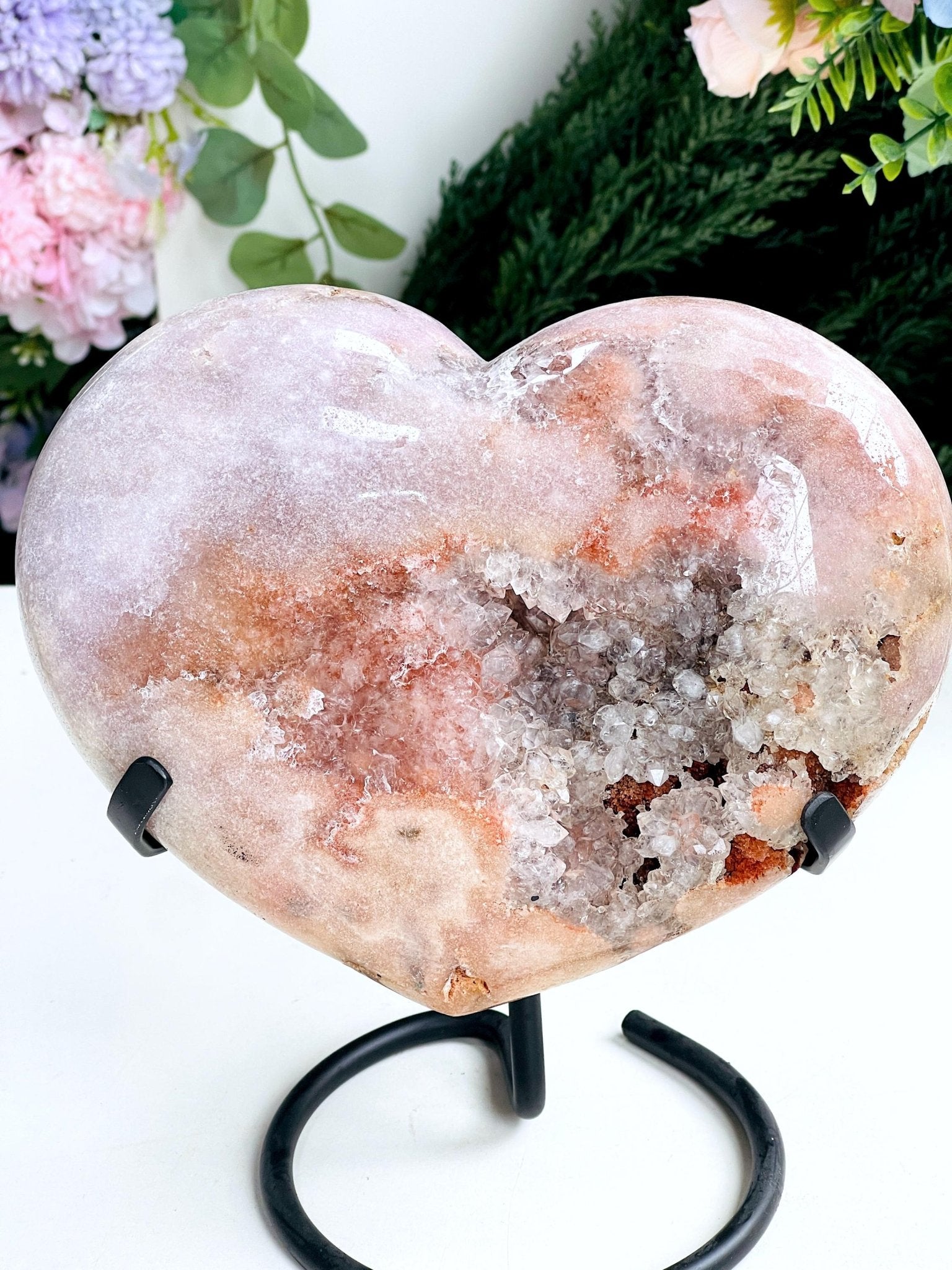 Pink Amethyst Heart, 3.5kg Statement Pink Amethyst Druzy Heart on Metal Stand, Pink Amethyst Crystal Heart, Crystal Heart, Crystal Gift, - Million Years Crystal