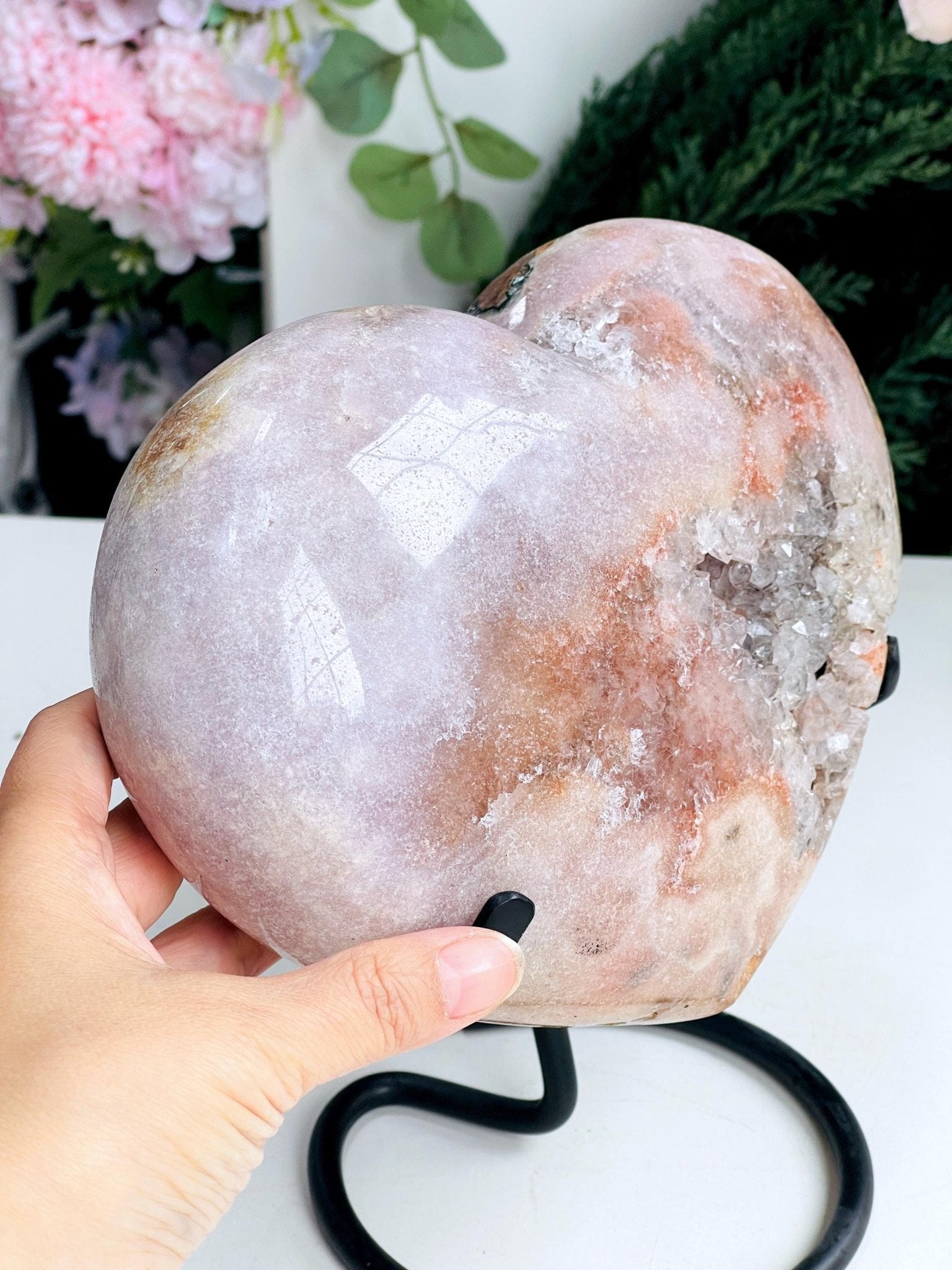 Pink Amethyst Heart, 3.5kg Statement Pink Amethyst Druzy Heart on Metal Stand, Pink Amethyst Crystal Heart, Crystal Heart, Crystal Gift, - Million Years Crystal