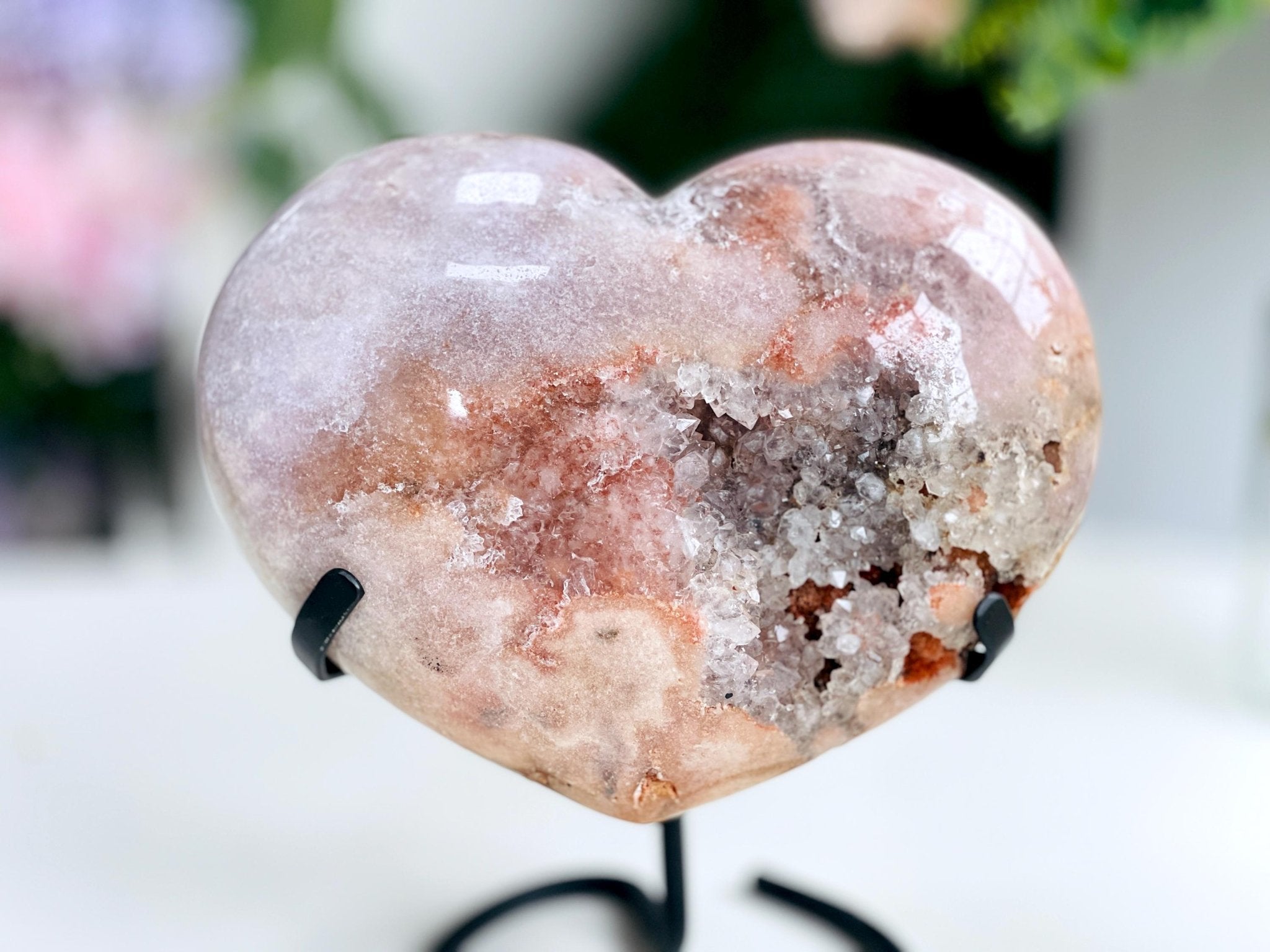 Pink Amethyst Heart, 3.5kg Statement Pink Amethyst Druzy Heart on Metal Stand, Pink Amethyst Crystal Heart, Crystal Heart, Crystal Gift, - Million Years Crystal