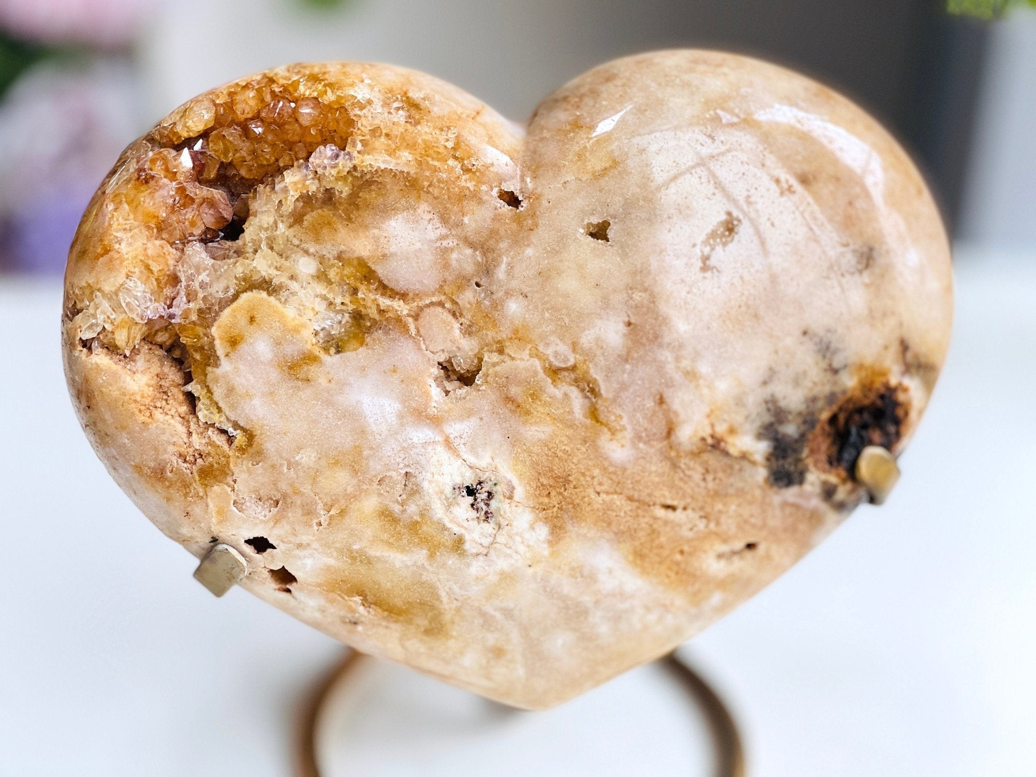 Pink Amethyst Heart, 3kg Statement Pink Amethyst Druzy Heart on Metal Stand, Pink Amethyst Crystal Heart, Crystal Heart, Crystal Gift - Million Years Crystal