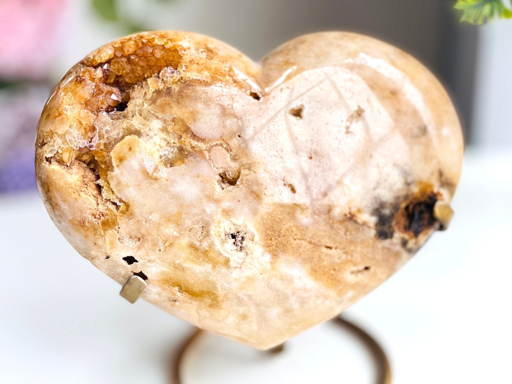 Pink Amethyst Heart, 3kg Statement Pink Amethyst Druzy Heart on Metal Stand, Pink Amethyst Crystal Heart, Crystal Heart, Crystal Gift - Million Years Crystal