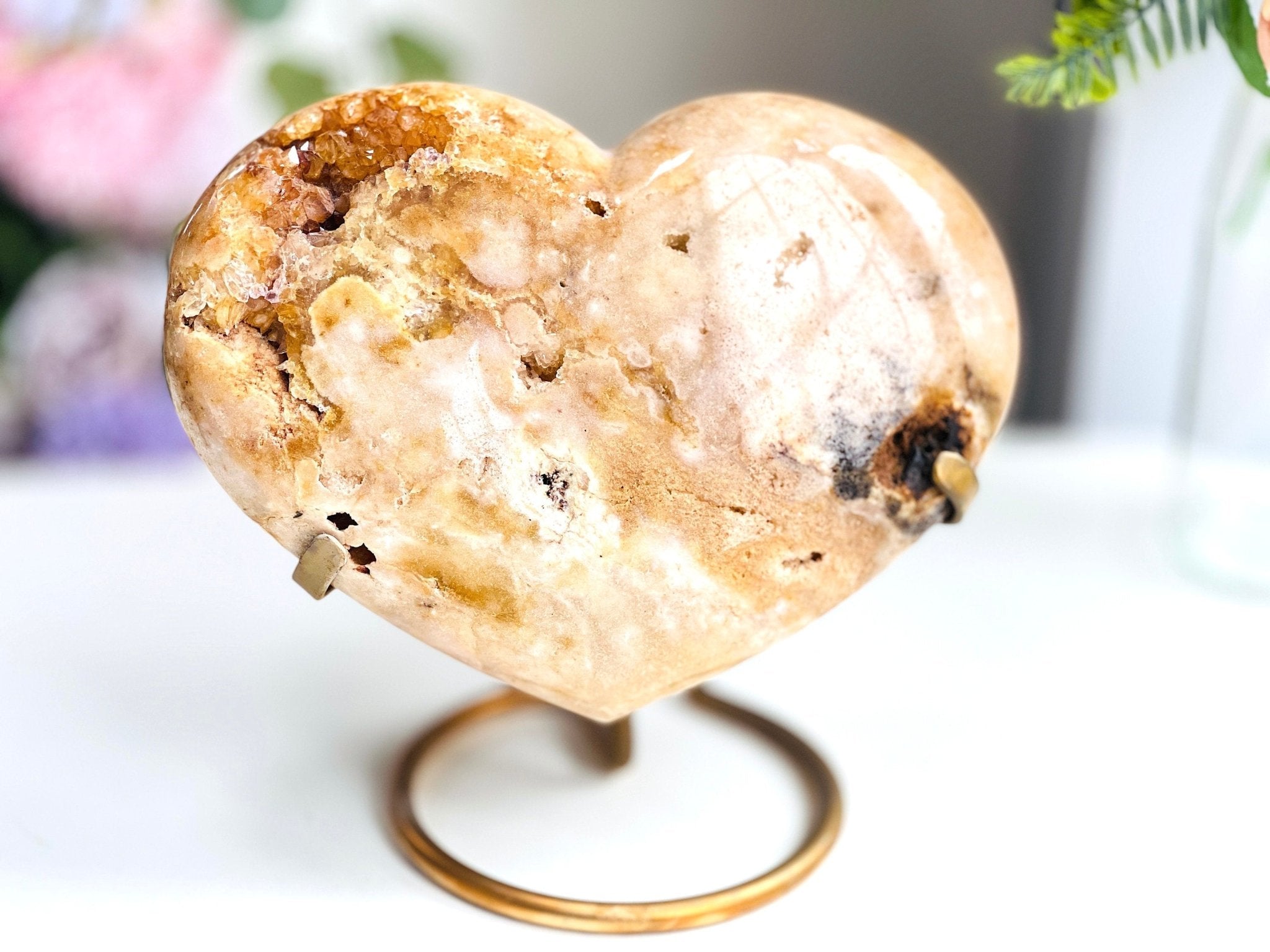 Pink Amethyst Heart, 3kg Statement Pink Amethyst Druzy Heart on Metal Stand, Pink Amethyst Crystal Heart, Crystal Heart, Crystal Gift - Million Years Crystal