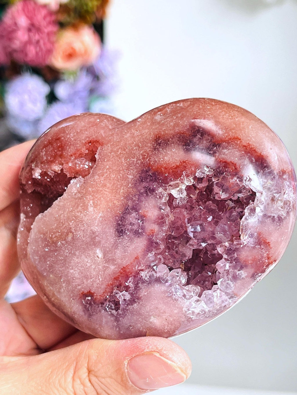 Pink Amethyst Heart, Super Extra Quality Pink Amethyst Druzy Heart, Crystal Heart, Crystal Heart, Crystal Gift, Healing Crystal - Million Years Crystal