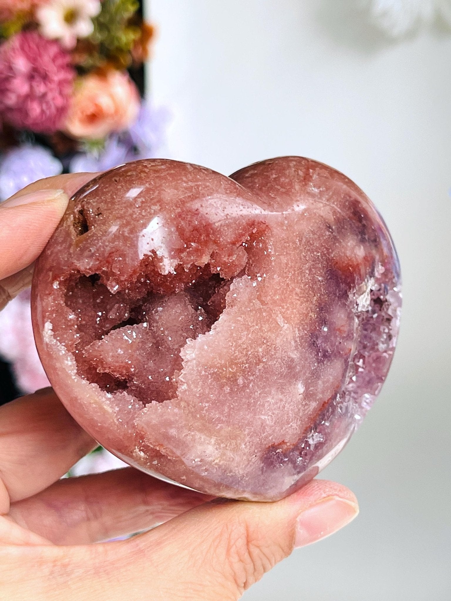 Pink Amethyst Heart, Super Extra Quality Pink Amethyst Druzy Heart, Crystal Heart, Crystal Heart, Crystal Gift, Healing Crystal - Million Years Crystal