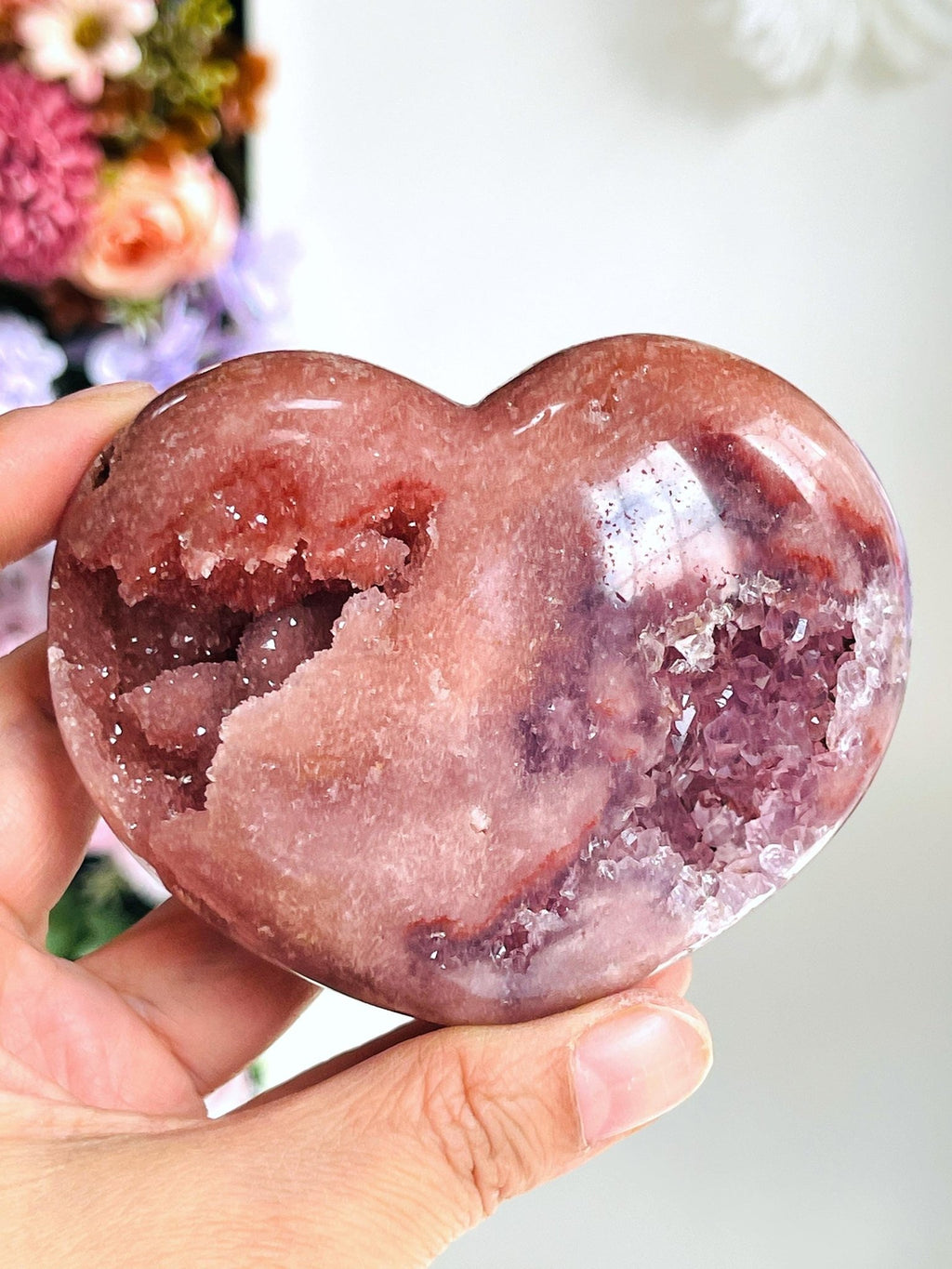 Pink Amethyst Heart, Super Extra Quality Pink Amethyst Druzy Heart, Crystal Heart, Crystal Heart, Crystal Gift, Healing Crystal - Million Years Crystal