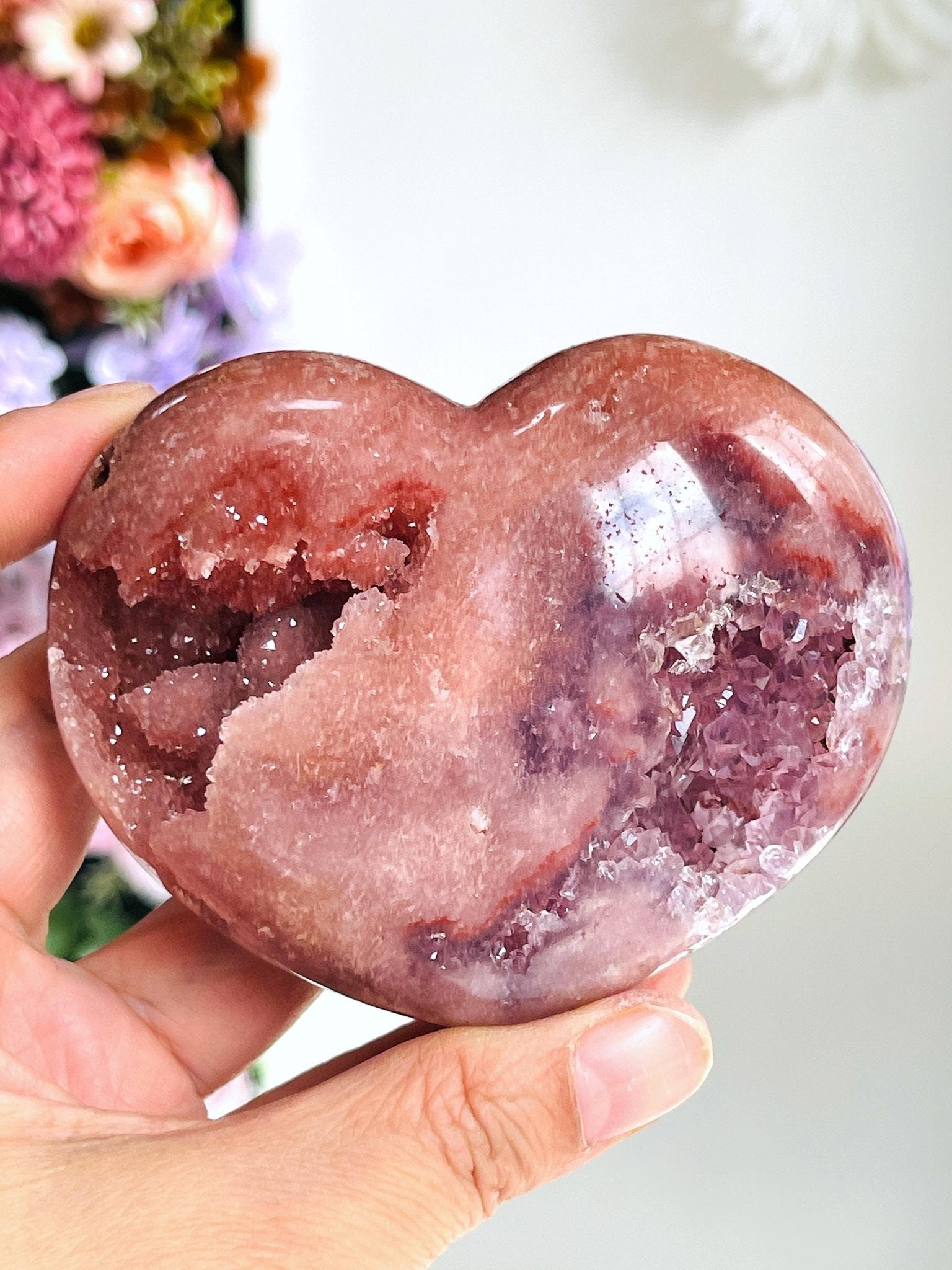 Pink Amethyst Heart, Super Extra Quality Pink Amethyst Druzy Heart, Crystal Heart, Crystal Heart, Crystal Gift, Healing Crystal - Million Years Crystal