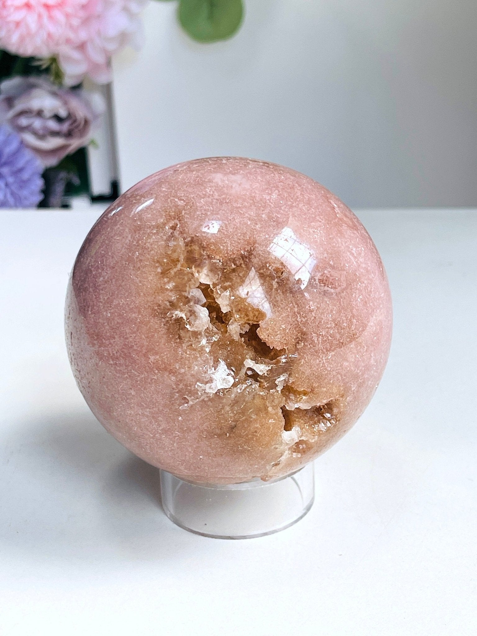 Pink Amethyst Sphere, 87mm Pink Amethyst Sphere, Dreaming Pink Amethyst Sphere , Sparkling Pink Amethyst Sphere - Million Years Crystal