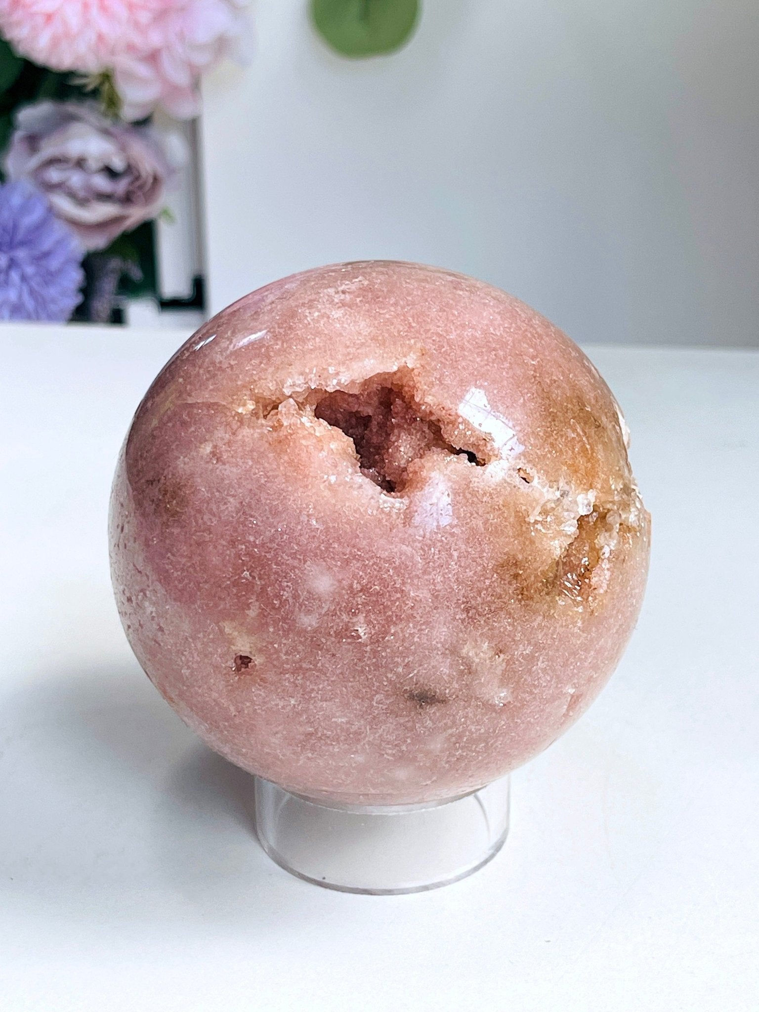 Pink Amethyst Sphere, 87mm Pink Amethyst Sphere, Dreaming Pink Amethyst Sphere , Sparkling Pink Amethyst Sphere - Million Years Crystal