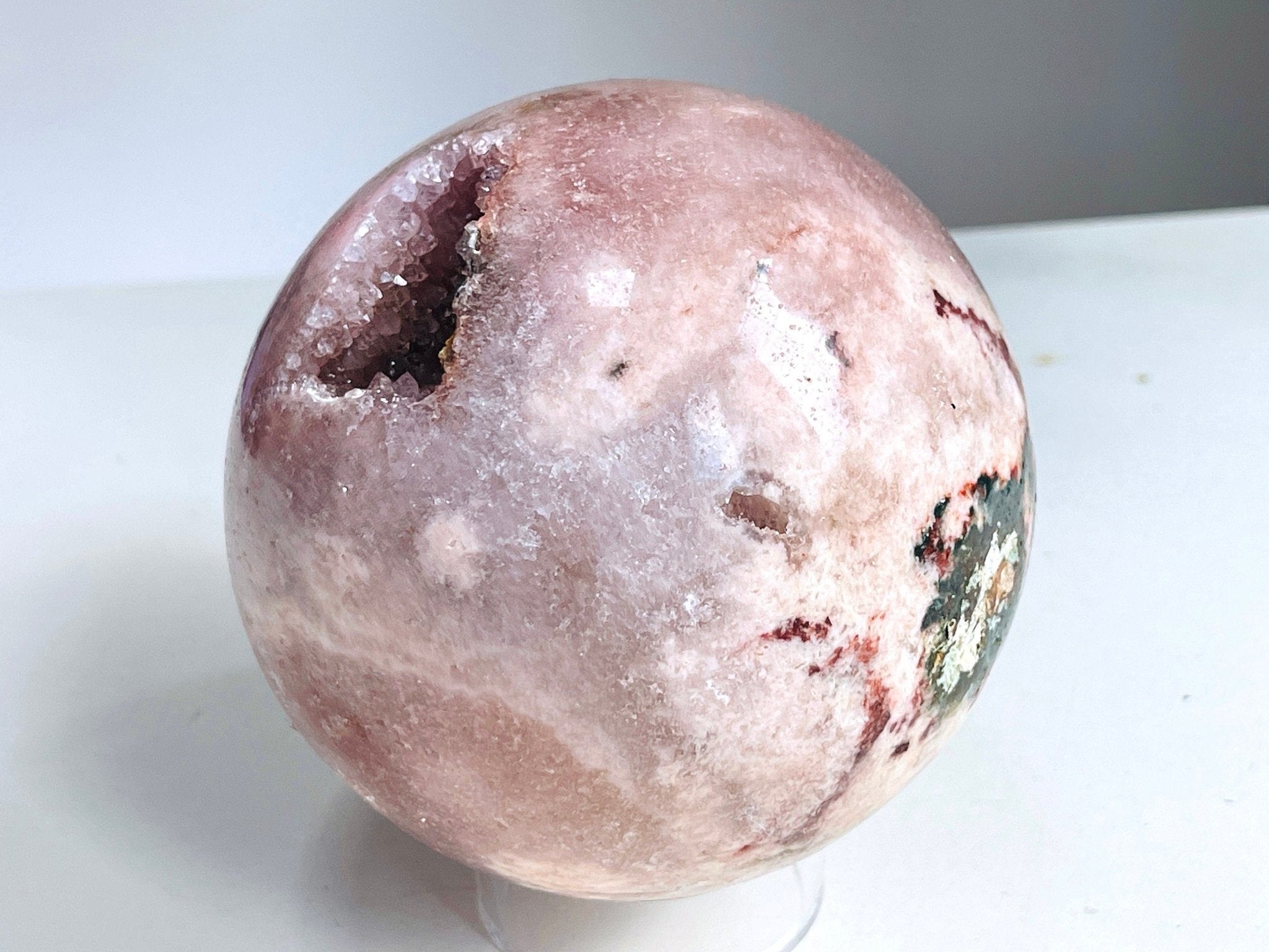 Pink Amethyst Sphere, 94mm Pink Amethyst with Quartz sphere, Sparkling Pink Amethyst, crystal gift - Million Years Crystal