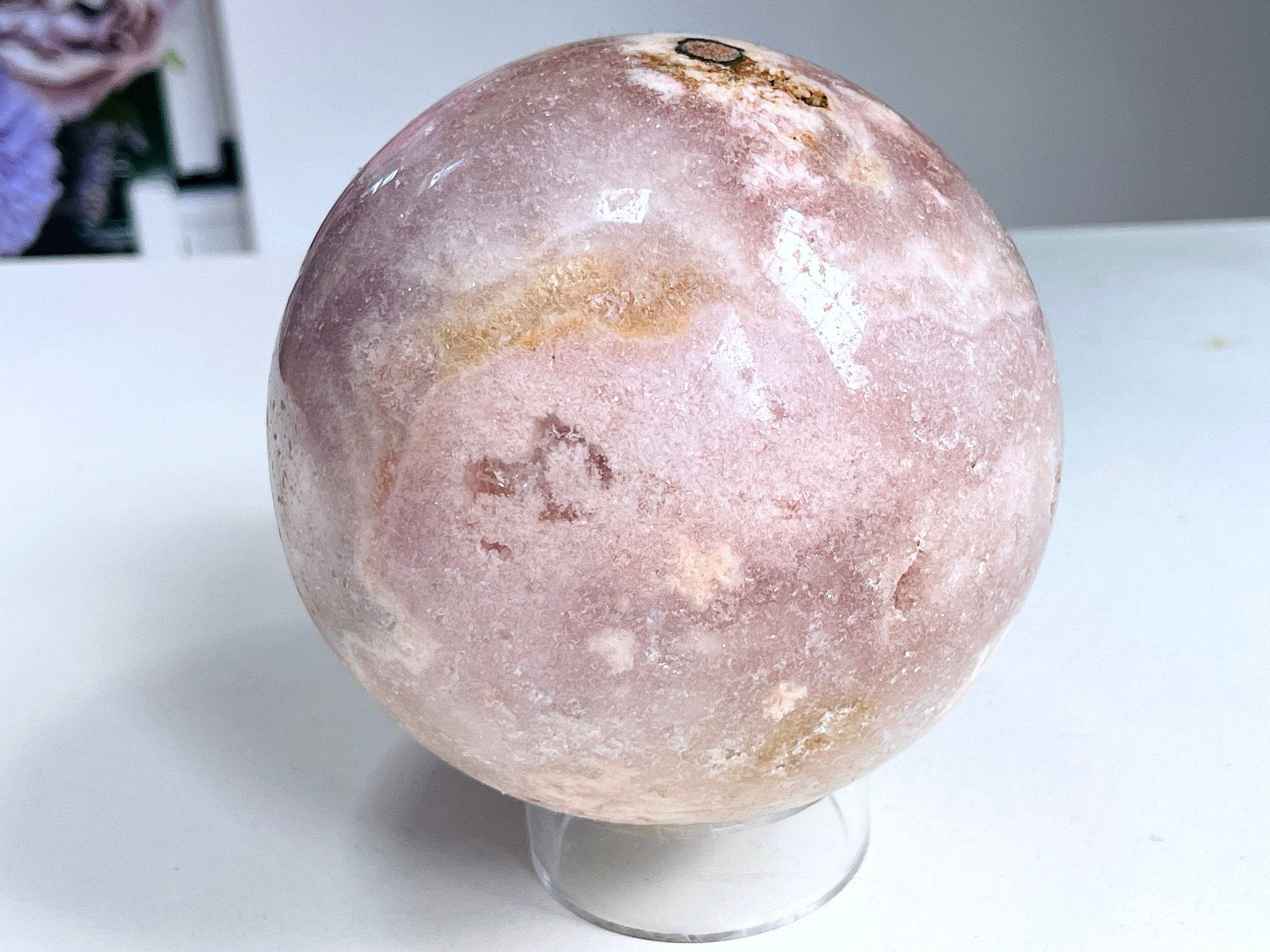 Pink Amethyst Sphere, 94mm Pink Amethyst with Quartz sphere, Sparkling Pink Amethyst, crystal gift - Million Years Crystal