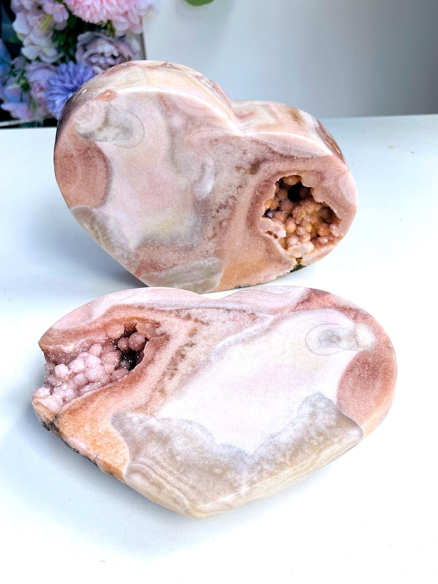Pink Amethyst, Super Extra Quality Paired Pink Amethyst Heart, Pink Amethyst Heart Set, Pink Amethyst Crystals, Crystal Gift - Million Years Crystal