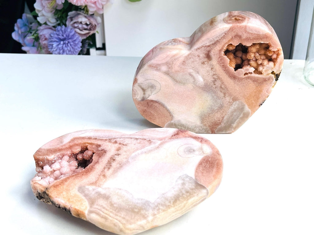 Pink Amethyst, Super Extra Quality Paired Pink Amethyst Heart, Pink Amethyst Heart Set, Pink Amethyst Crystals, Crystal Gift - Million Years Crystal