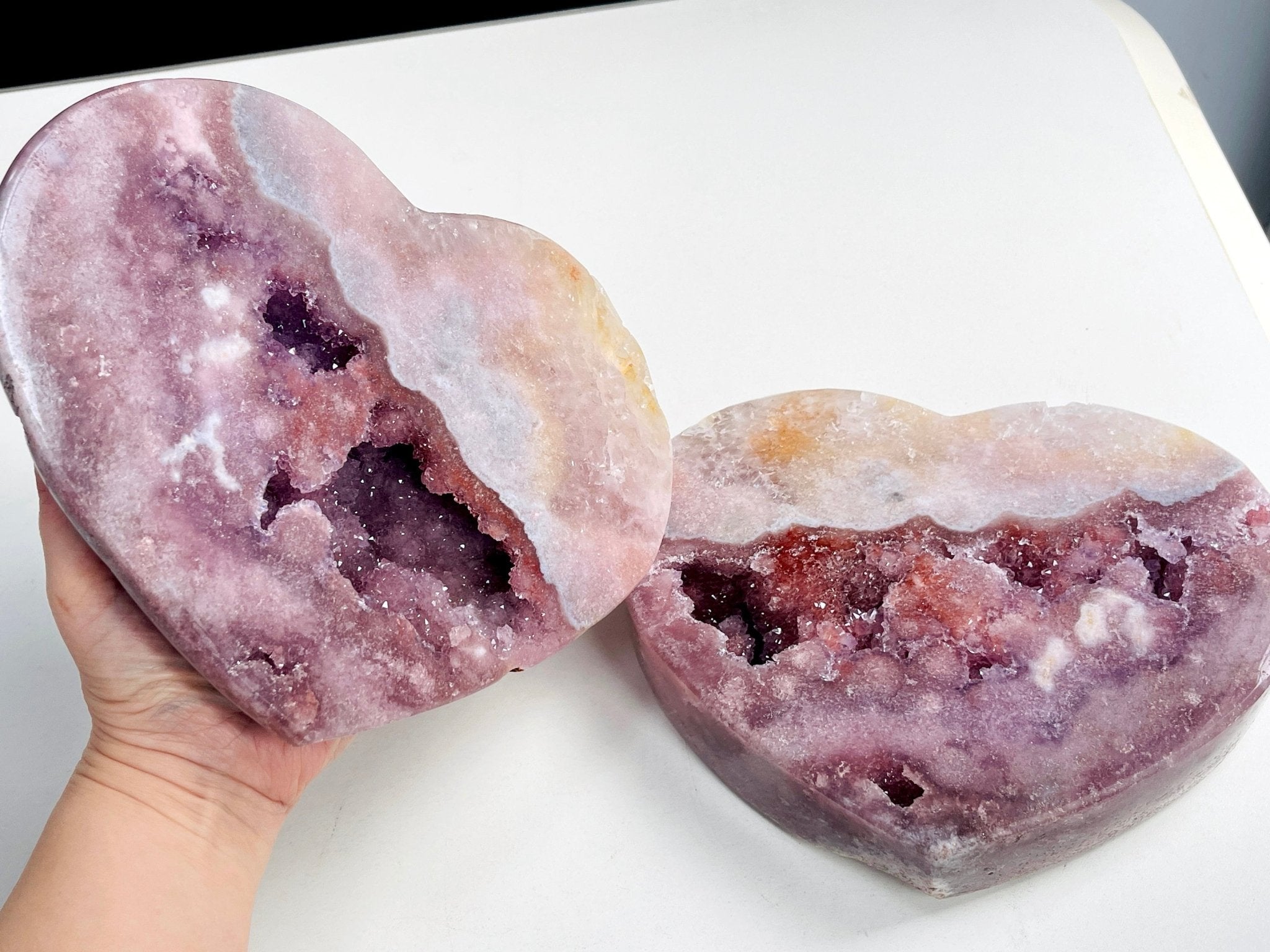 Pink Amethyst, Super Extra Quality Paired Pink Amethyst Heart, Pink Amethyst Heart Set, Pink Amethyst Crystals, Crystal Gift - Million Years Crystal