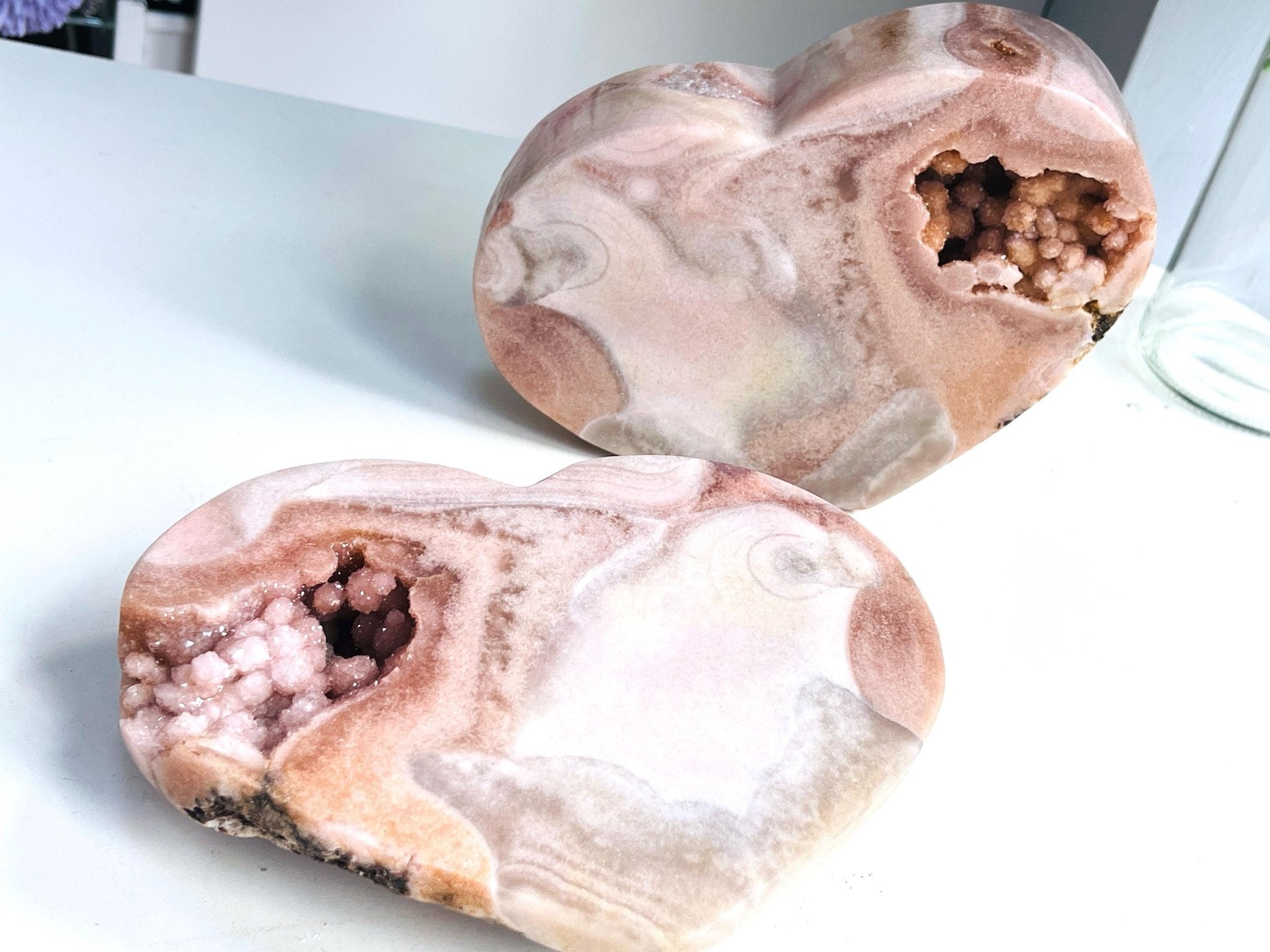 Pink Amethyst, Super Extra Quality Paired Pink Amethyst Heart, Pink Amethyst Heart Set, Pink Amethyst Crystals, Crystal Gift - Million Years Crystal