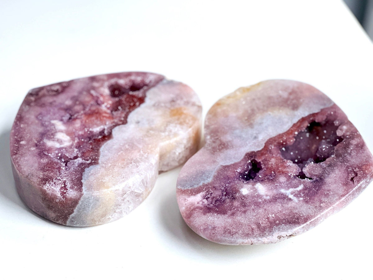 Pink Amethyst, Super Extra Quality Paired Pink Amethyst Heart, Pink Amethyst Heart Set, Pink Amethyst Crystals, Crystal Gift - Million Years Crystal