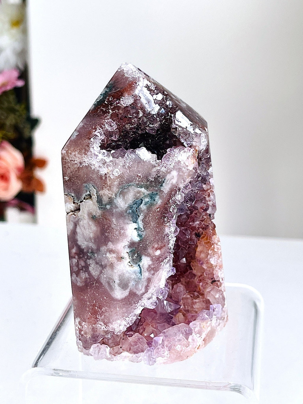 Pink Amethyst Tower with Druzy Cave - Million Years Crystal
