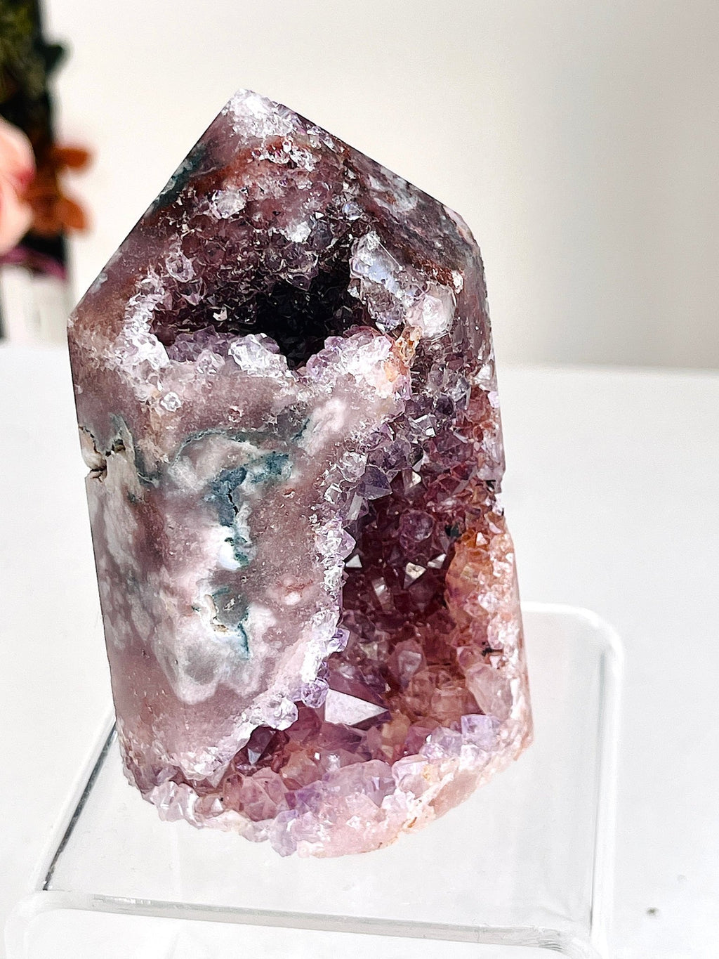Pink Amethyst Tower with Druzy Cave - Million Years Crystal