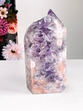 Pink Amethyst Tower with Purple Amethyst Druzy - Million Years Crystal