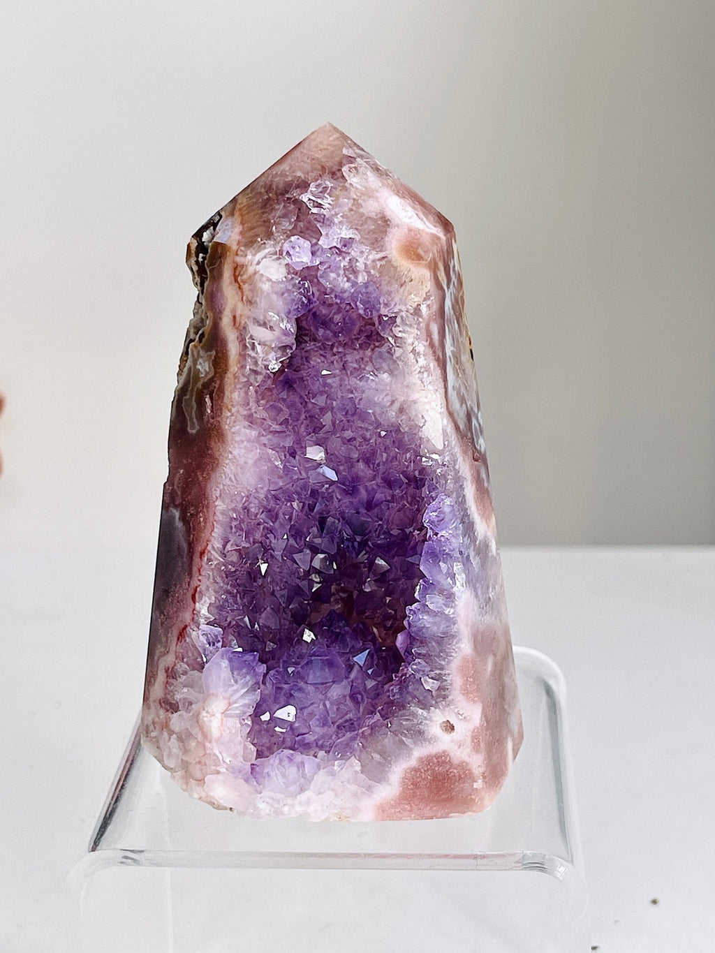 Pink Amethyst Tower with Purple Amethyst Druzy Cave - Million Years Crystal