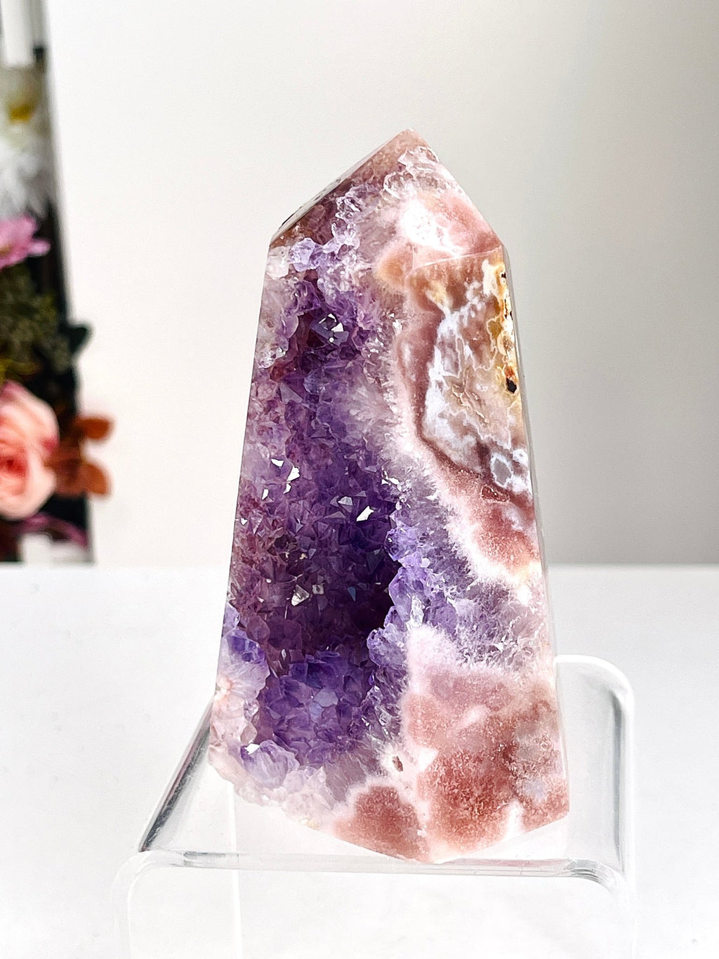Pink Amethyst Tower with Purple Amethyst Druzy Cave - Million Years Crystal