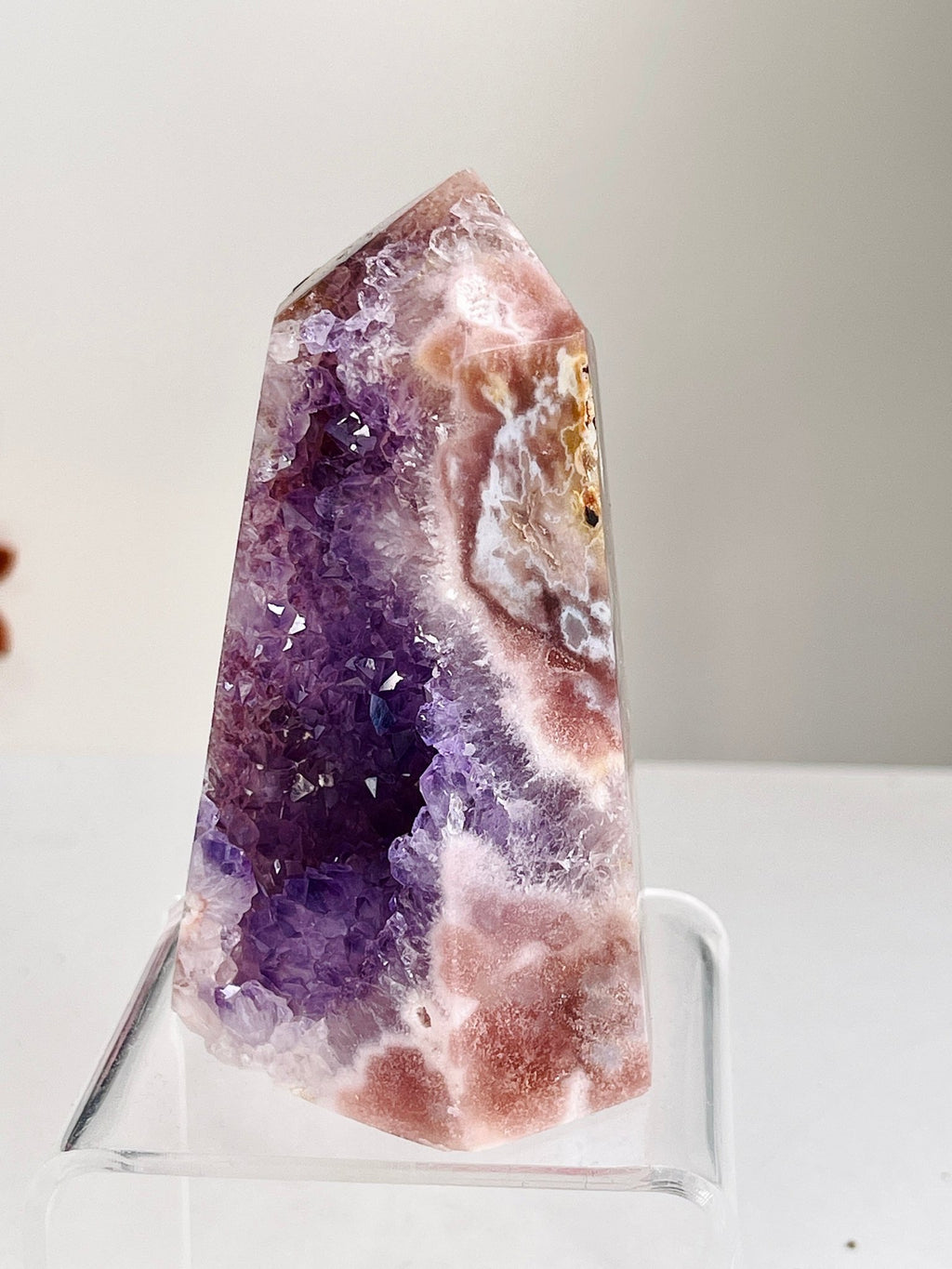 Pink Amethyst Tower with Purple Amethyst Druzy Cave - Million Years Crystal