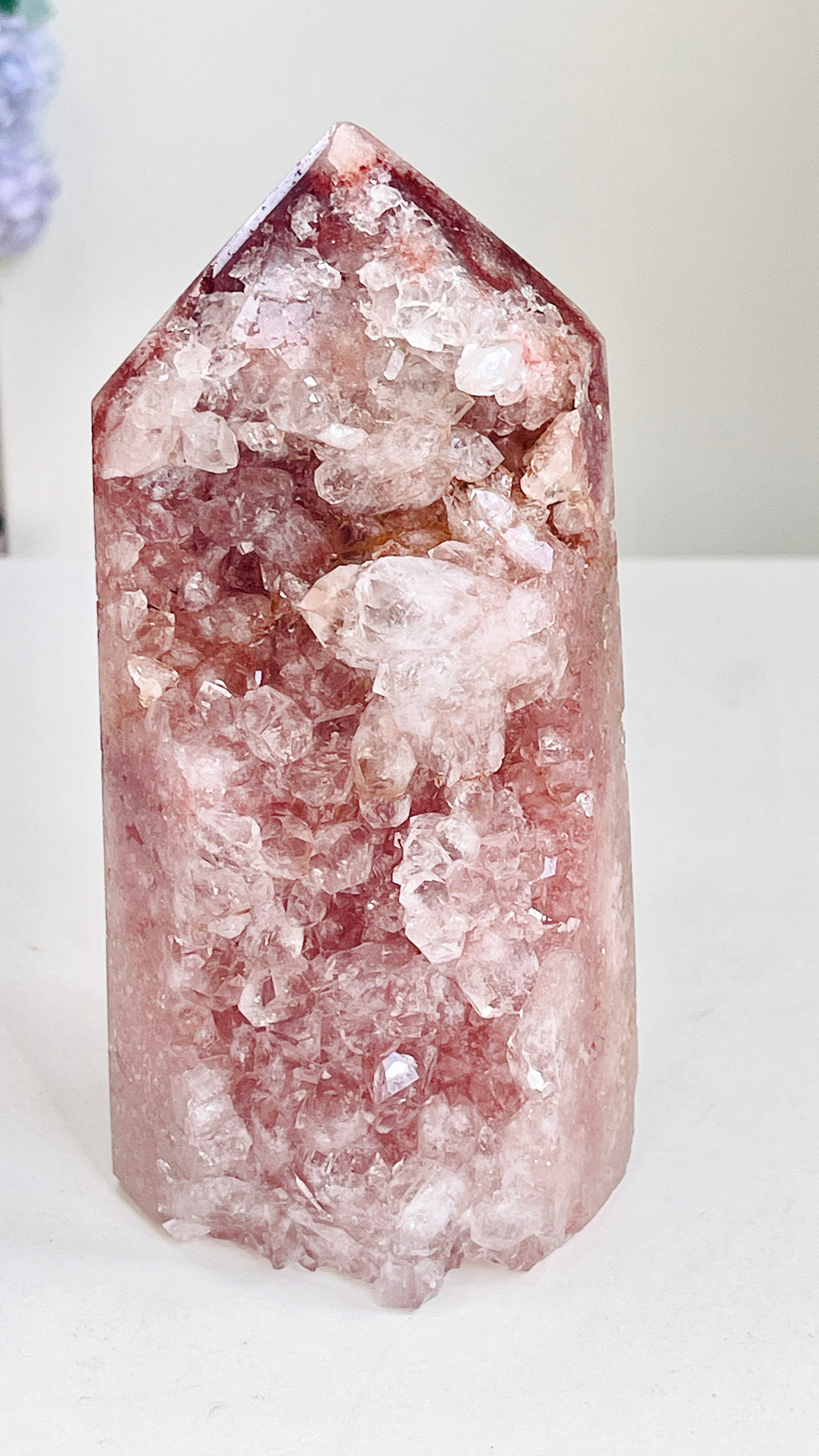 Brazilian Pink Amethyst Tower with Clear Quartz Crystals, 766 g