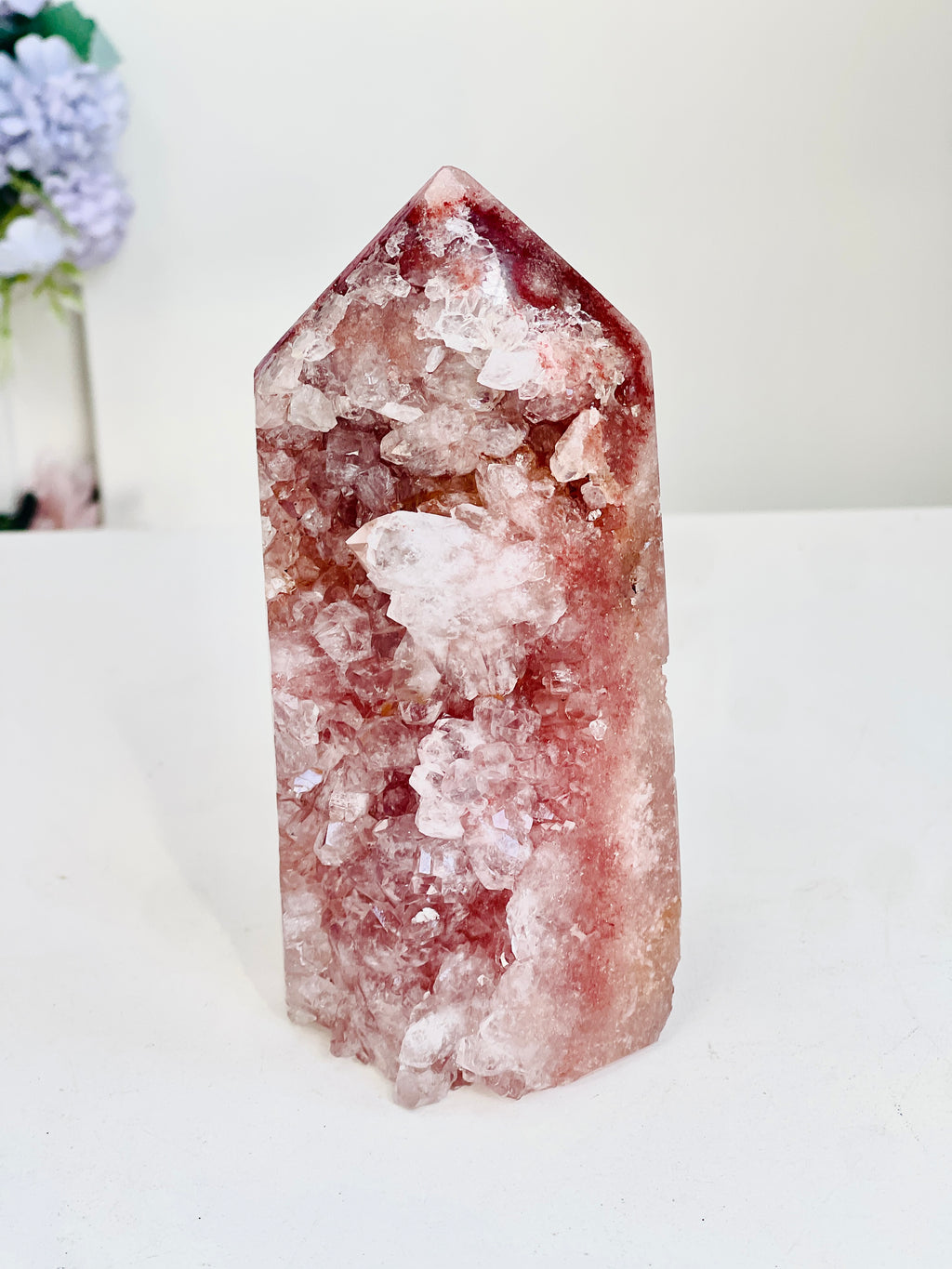 Brazilian Pink Amethyst Tower with Clear Quartz Crystals, 766 g