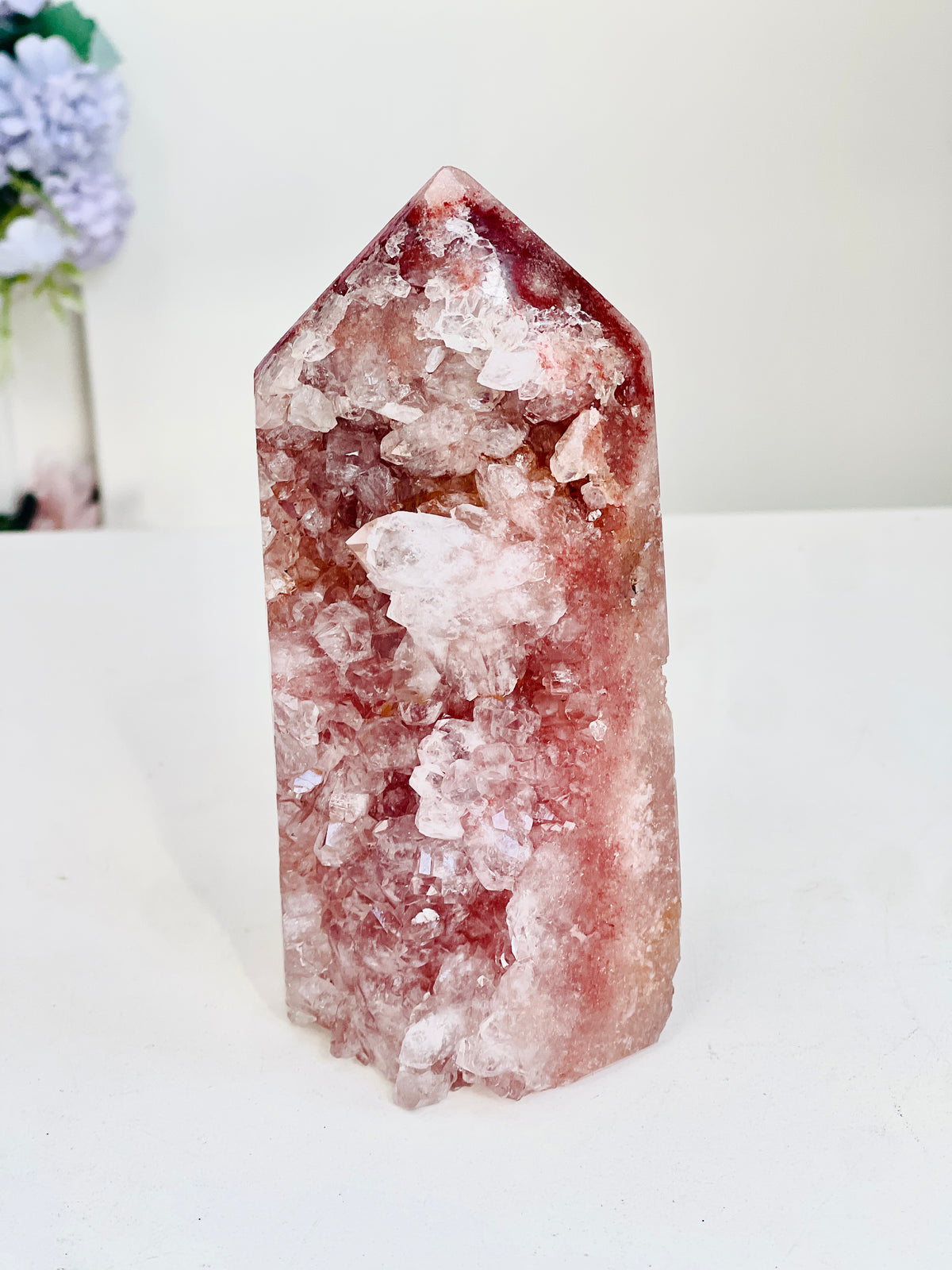 Brazilian Pink Amethyst Tower with Clear Quartz Crystals, 766 g