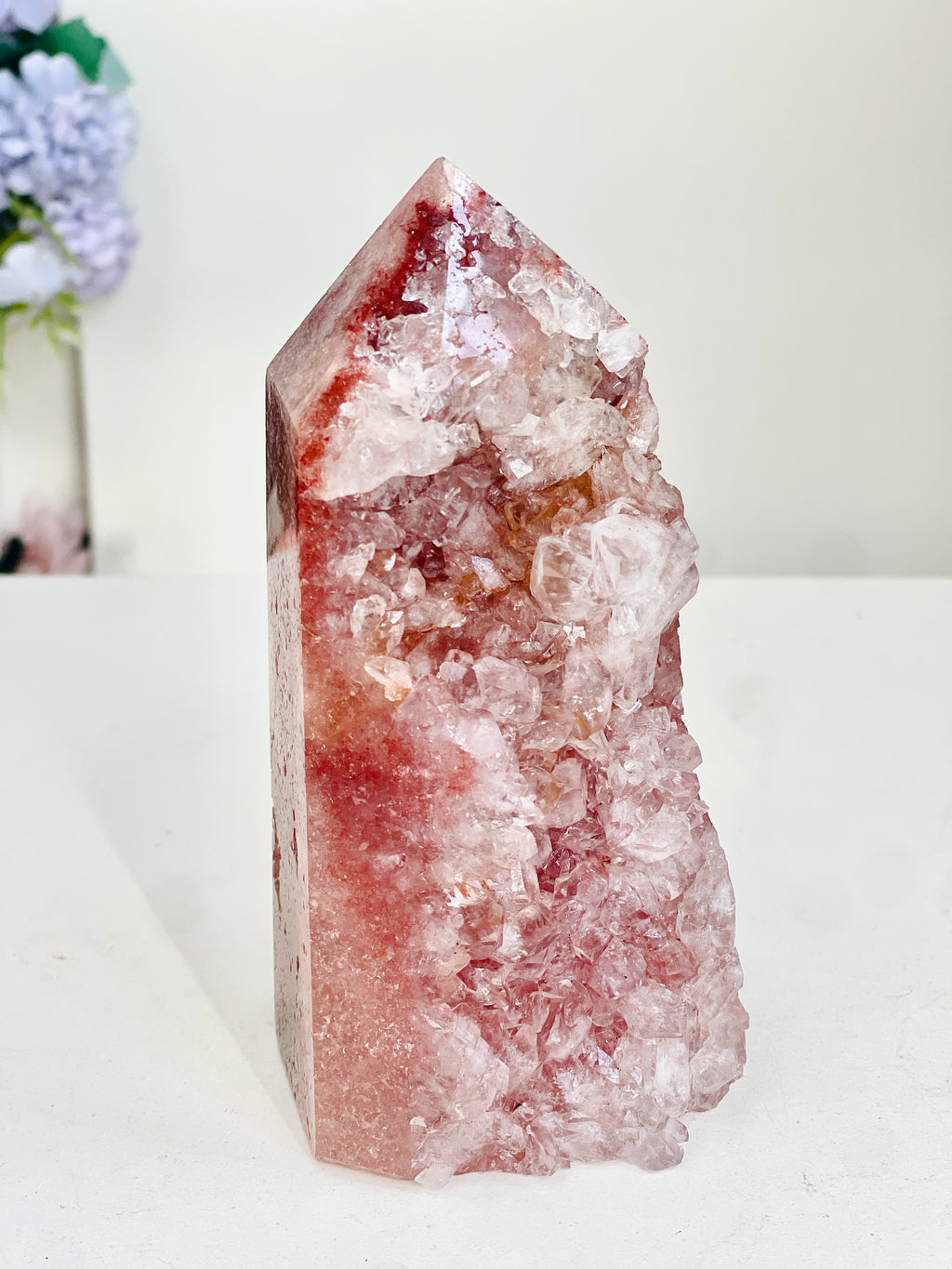 Brazilian Pink Amethyst Tower with Clear Quartz Crystals, 766 g