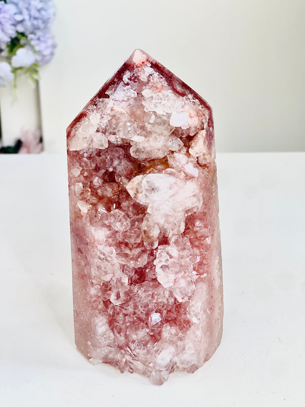 Brazilian Pink Amethyst Tower with Clear Quartz Crystals, 766 g