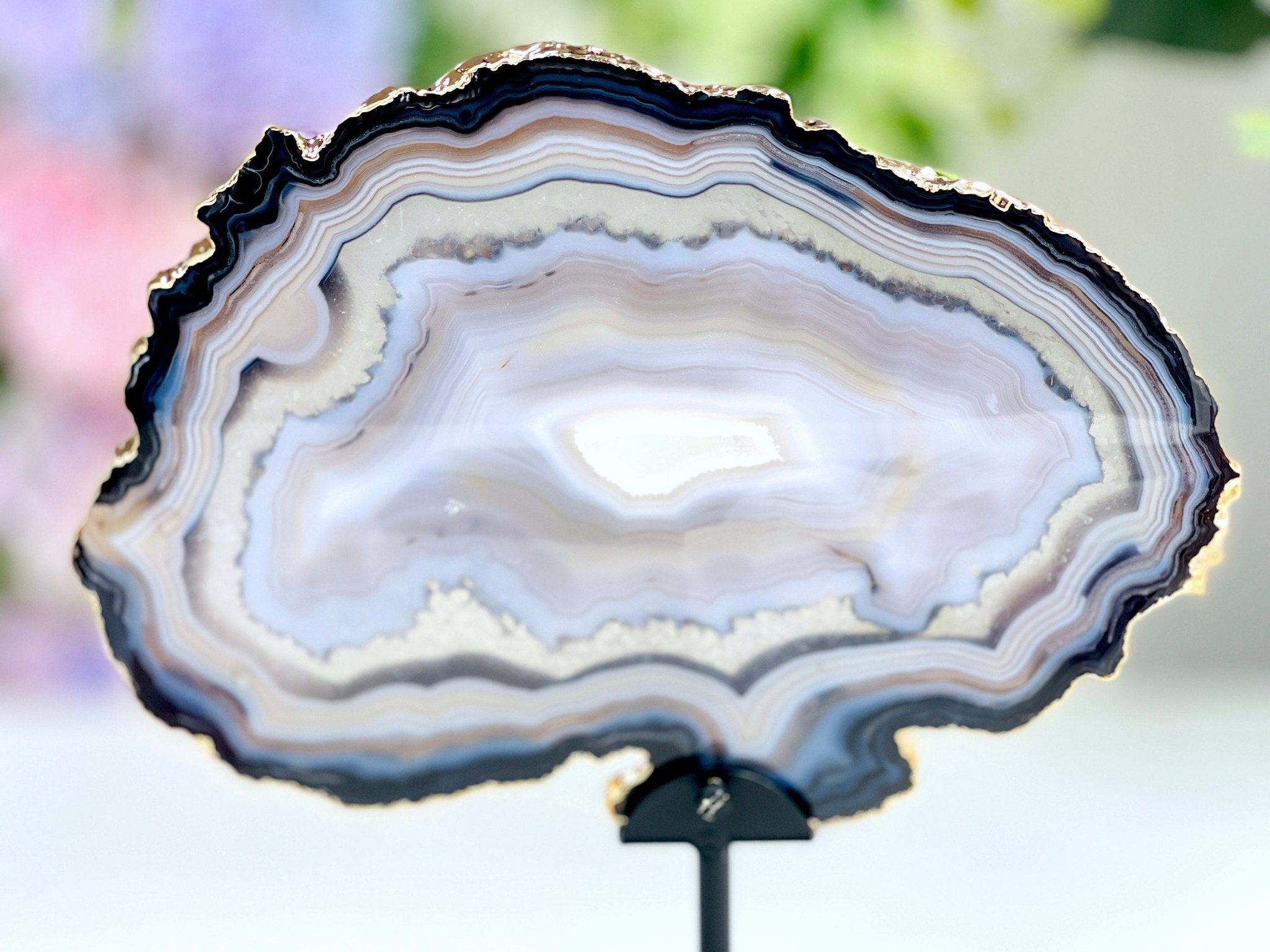 Premium Quality Brazilian Agate Slice on metal stand, Unique Crystal Gift - Million Years Crystal
