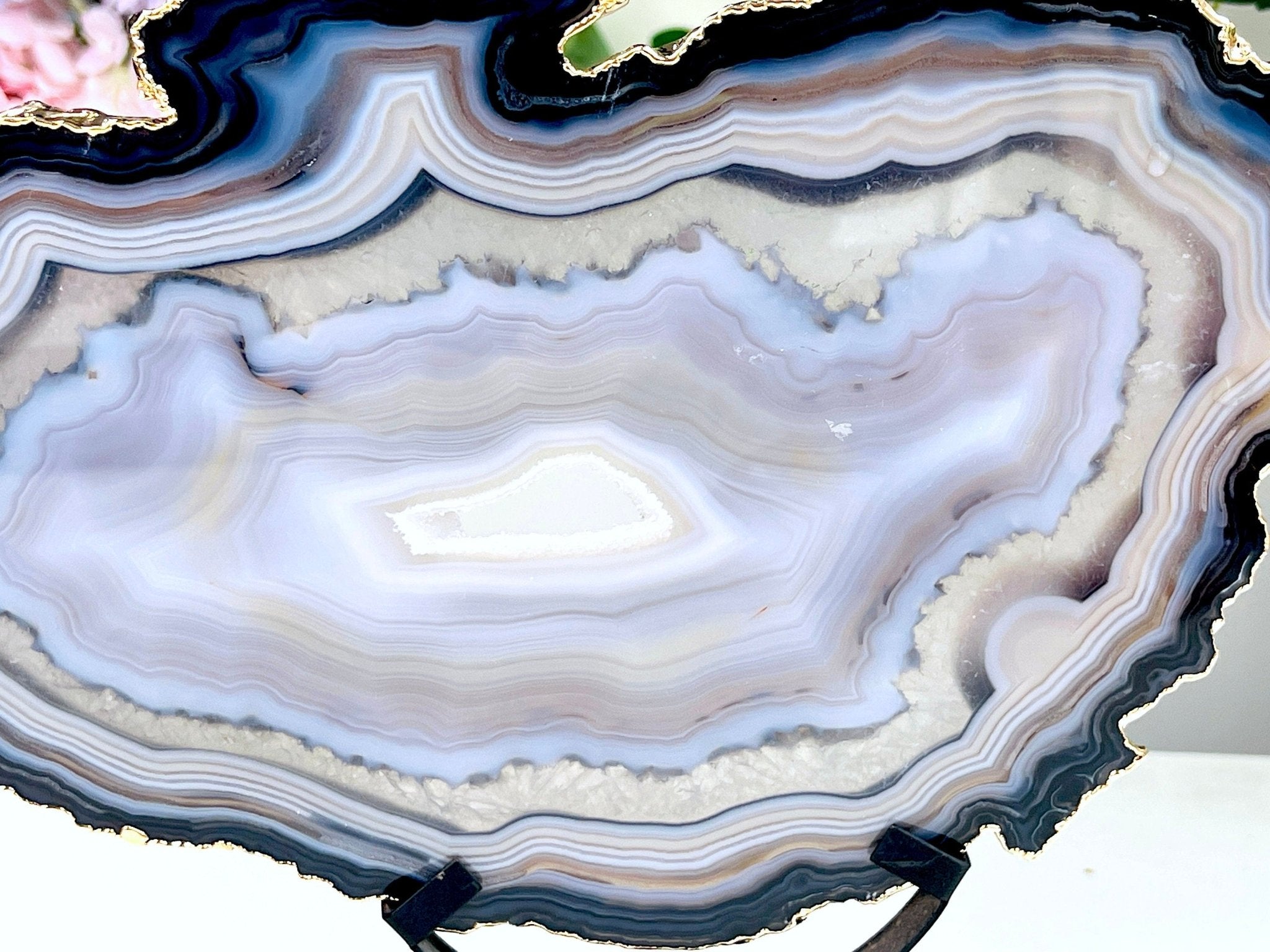 Premium Quality Brazilian Agate Slice on metal stand, Unique Crystal Gift - Million Years Crystal