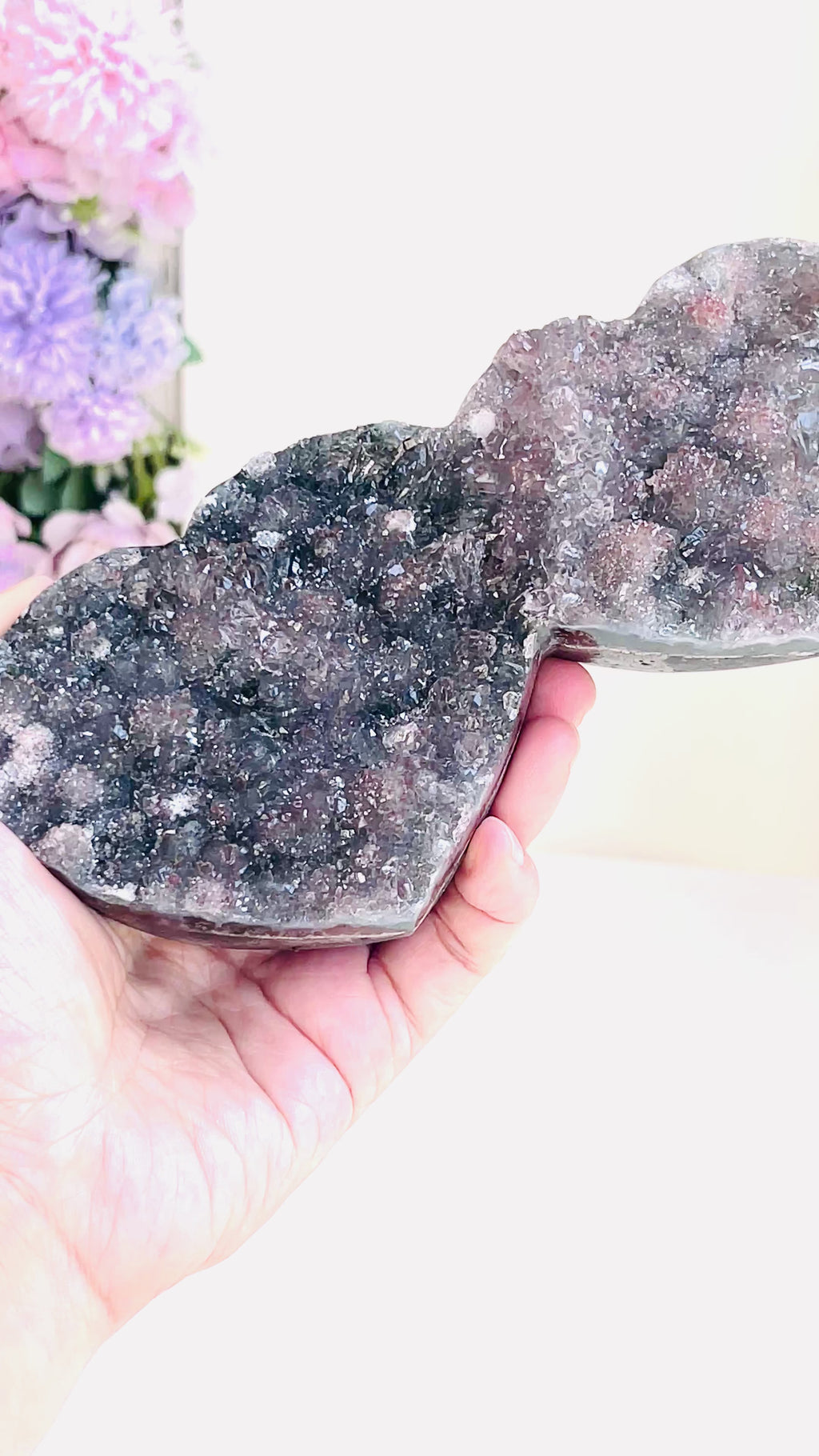 Rare Amethyst Flower Heart, Special Amethyst Flower Polished Crystal Double Heart, Unique Gift, Crystal Gift