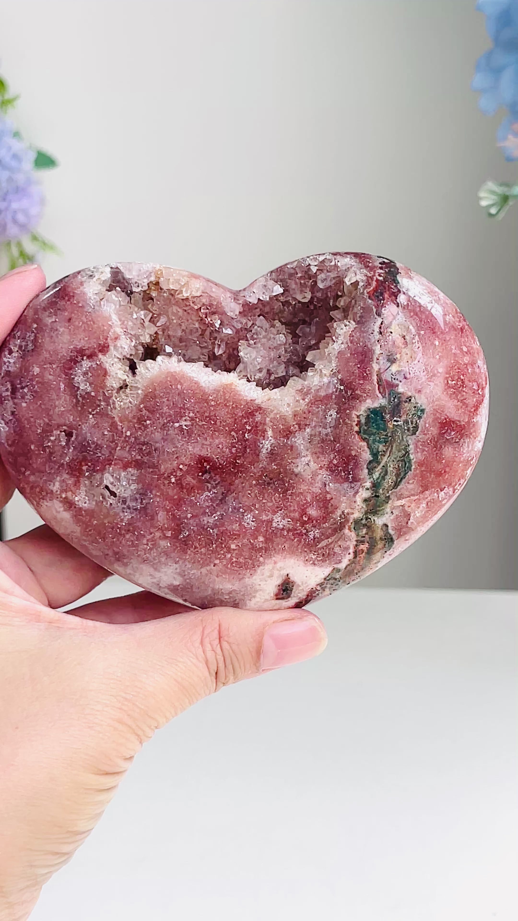 Pink Amethyst Druzy Heart – Natural Healing Crystal, Pink Amethyst Heart for Gift, Meditation, Home Decor B102