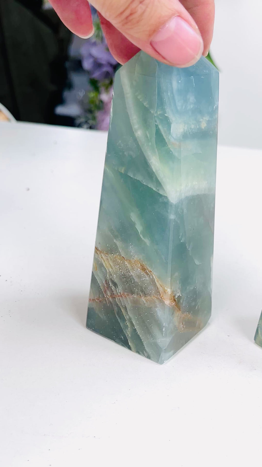 Lemurian Aquatine Calcite Tower : Rare Crystal Point, Large Blue Onyx Towers, Healing Stone