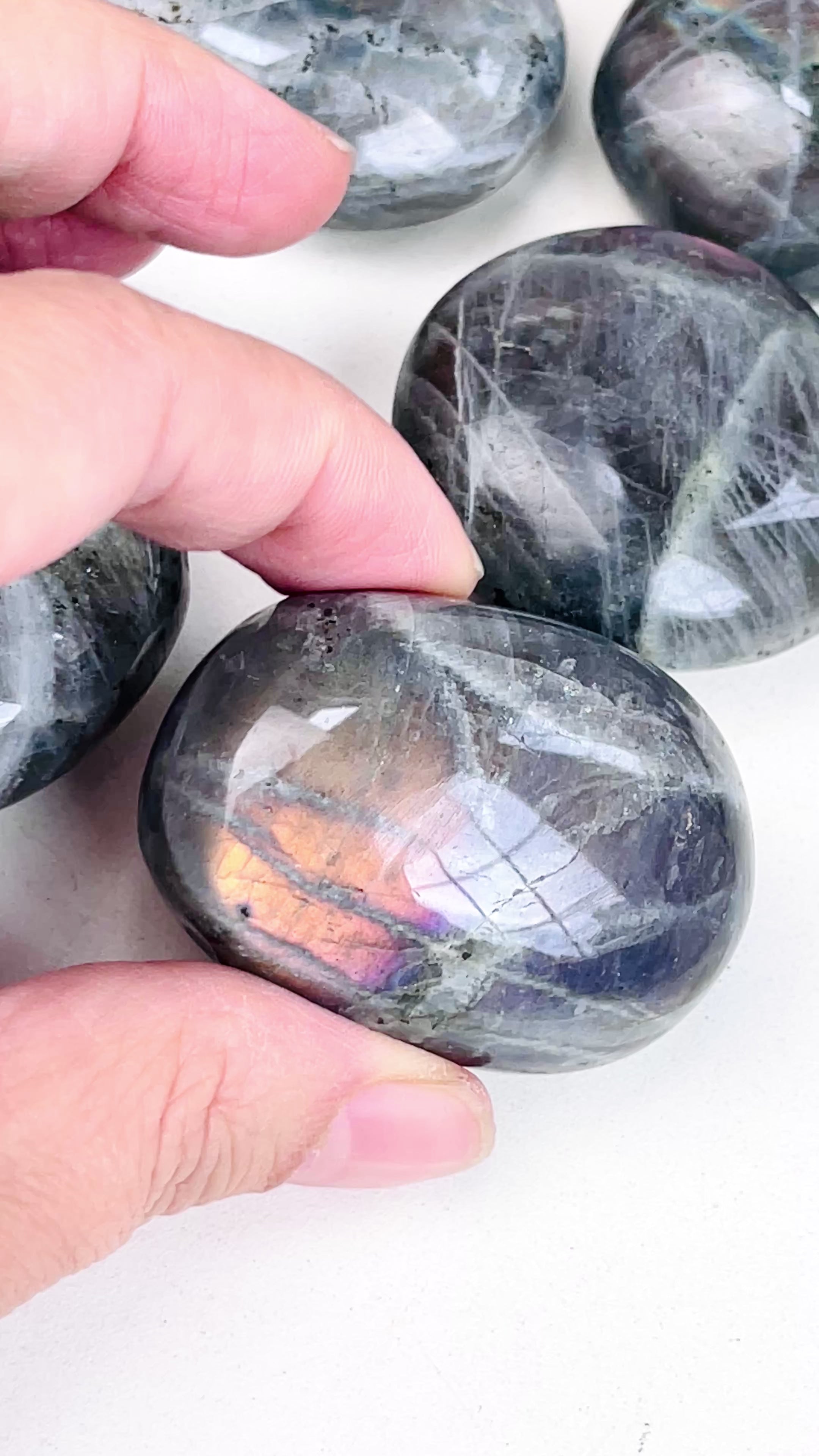 Sunset Labradorite Palm Stone, Purple and Orange Labradorite, crystal gift, healing crystal