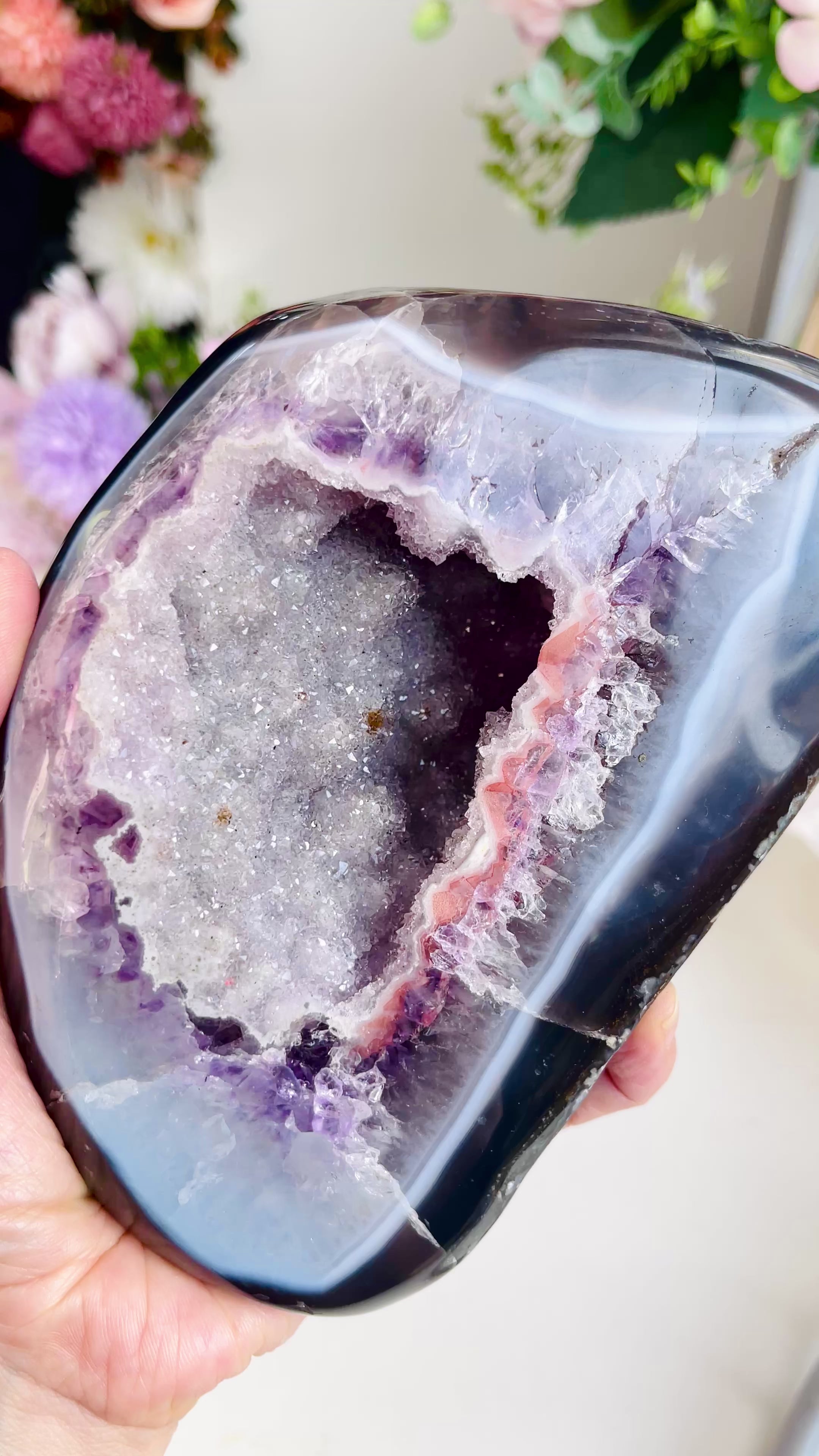 Polished Agate Geode with Sugary Amethyst Cavity | Natural Freeform Specimen