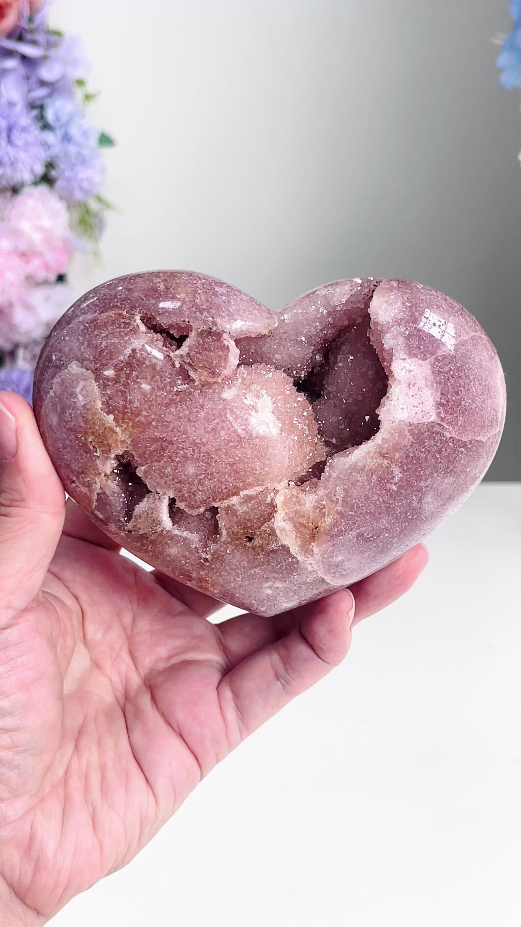 Pink Amethyst Druzy Heart – 642g Natural Healing Crystal, Pink Amethyst Heart for Gift, Meditation, Home Decor B204