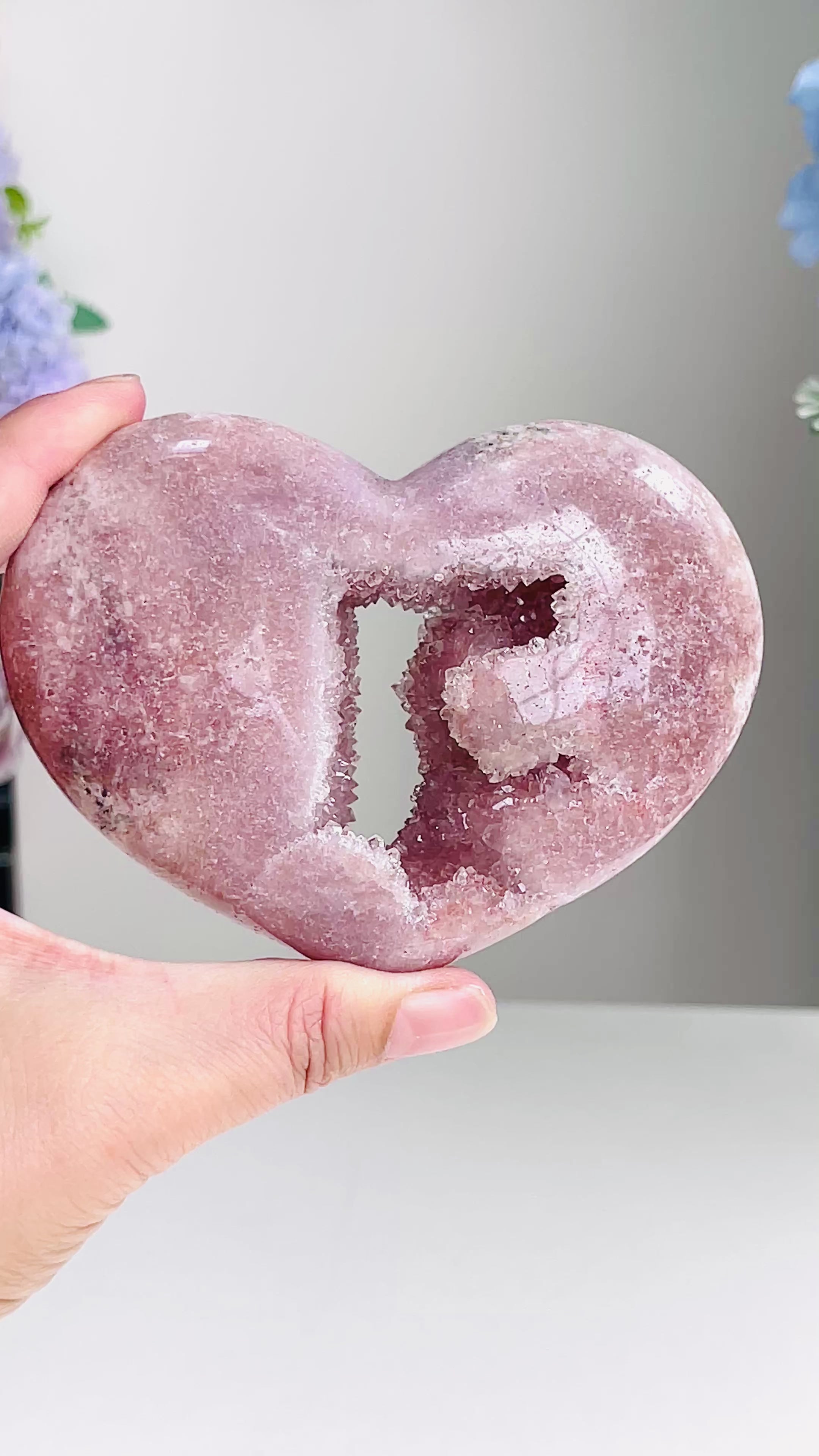 Pink Amethyst Druzy Heart – Natural Healing Crystal, Pink Amethyst Heart for Gift, Meditation, Home Decor B101