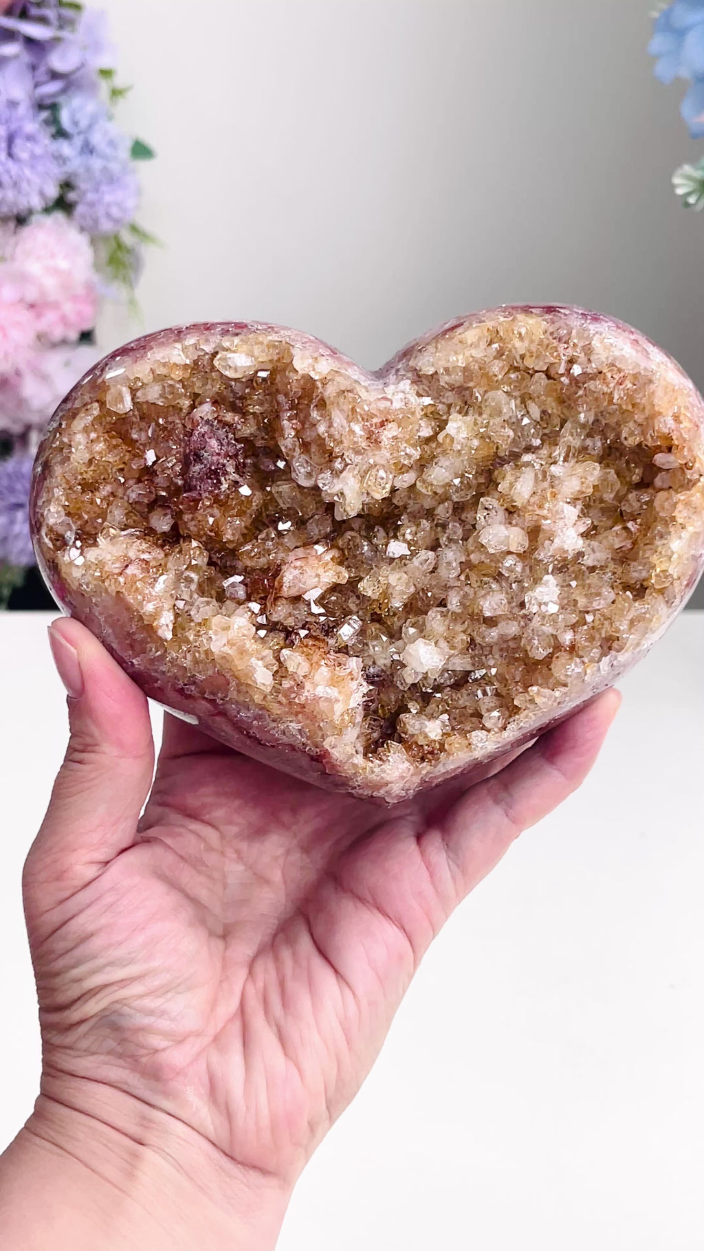 Pink Amethyst Druzy Heart – Natural Healing Crystal, Pink Amethyst Heart for Gift, Meditation, Home Decor B203
