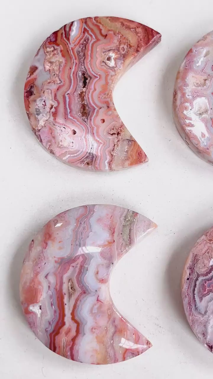 Pink Crazy Lace Agate Moon,  50mm Small " Happy Lace Agate" Moon, Crystal Moon, Crystal Giftt, Healing Crystal