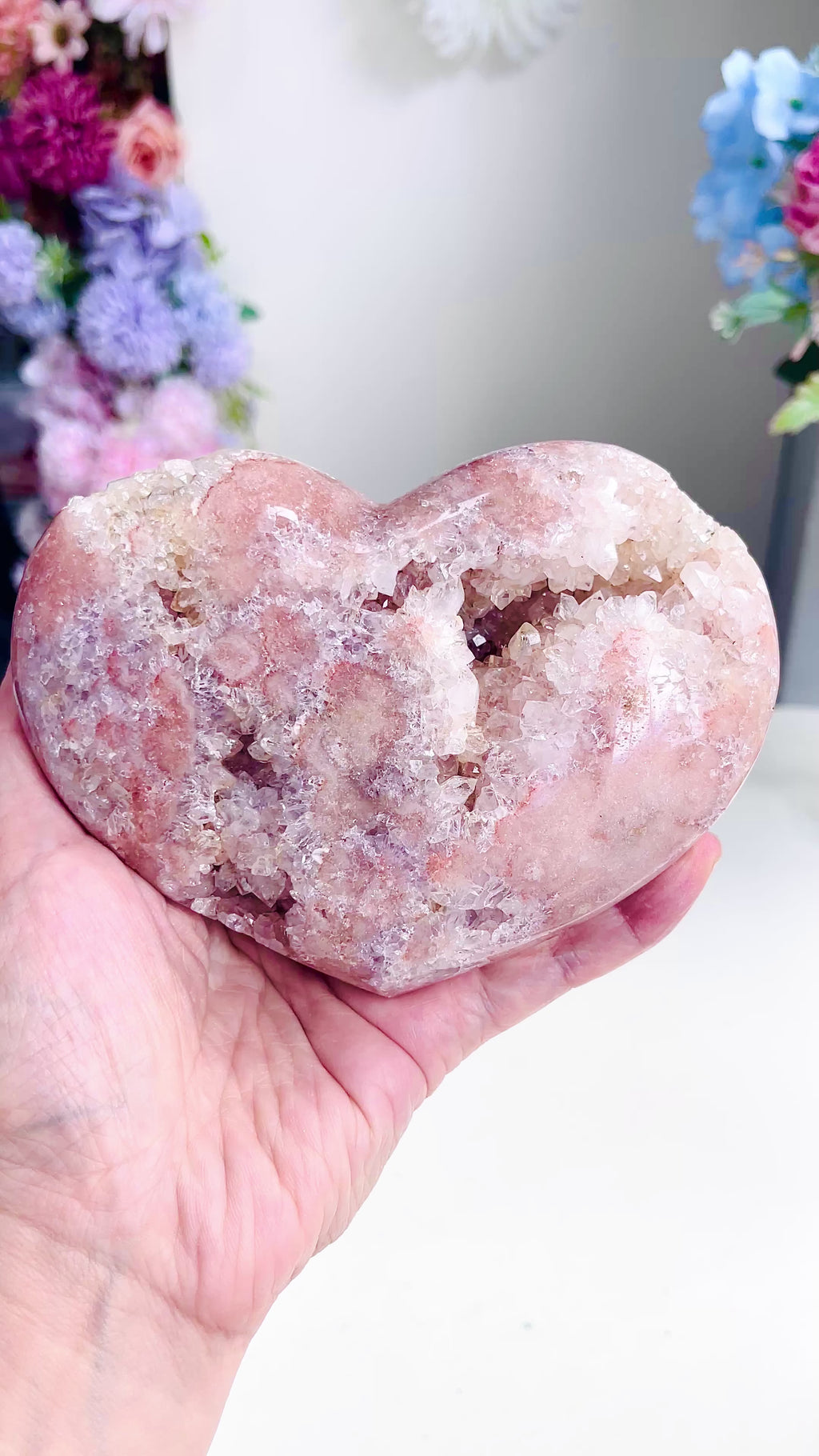 Pink Amethyst Druzy Heart – Natural Healing Crystal, Pink Amethyst Heart for Gift, Meditation, Home Decor B1