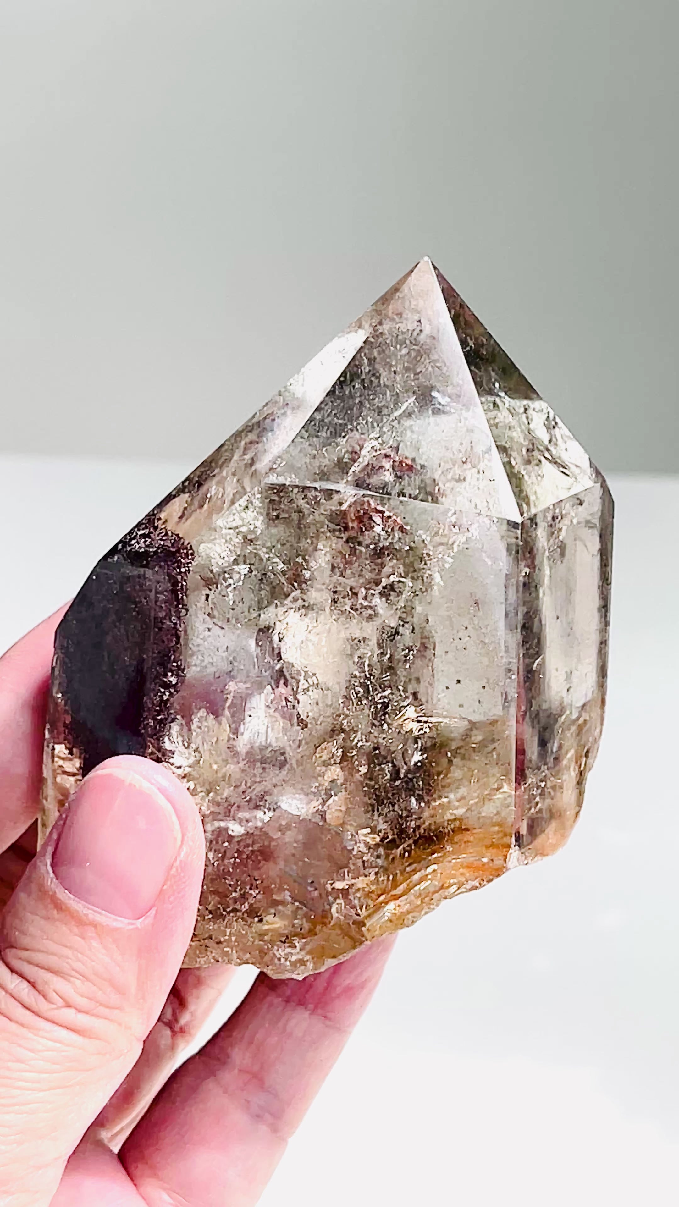 Unique Lodolite Quartz , Natural Brazilian Lodolite Quartz Point, Crystal Gift, Garden Quartz,